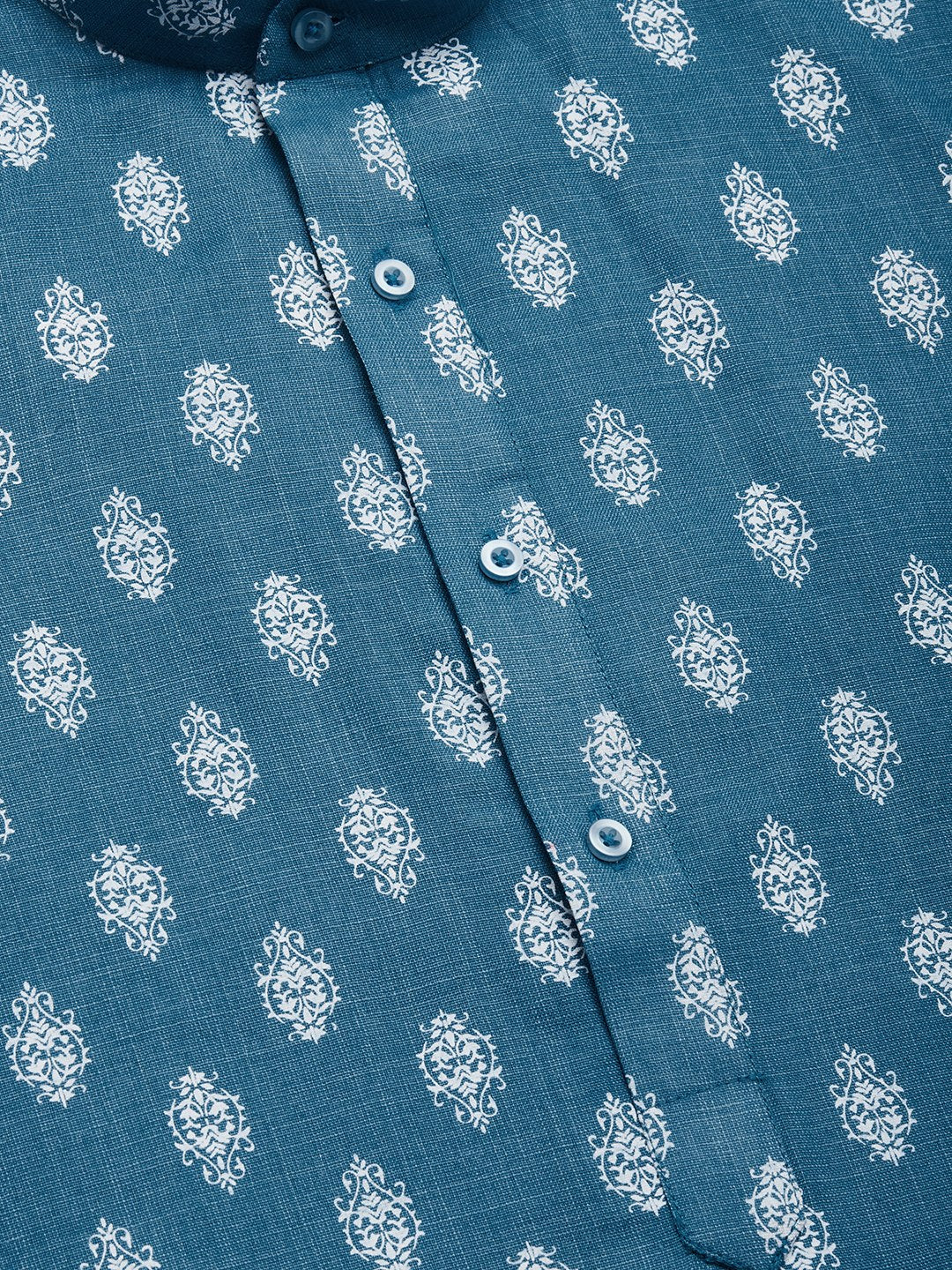 Men's Teal Cotton Floral printed kurta Only( KO 650 Teal )