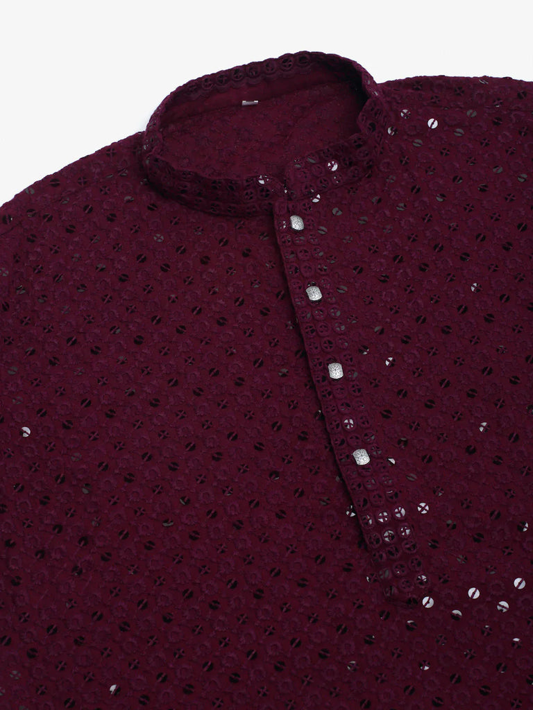 Men's Purple Chikankari Embroidered and Sequence Kurta with Churidar ( JOKP 678 Purple )