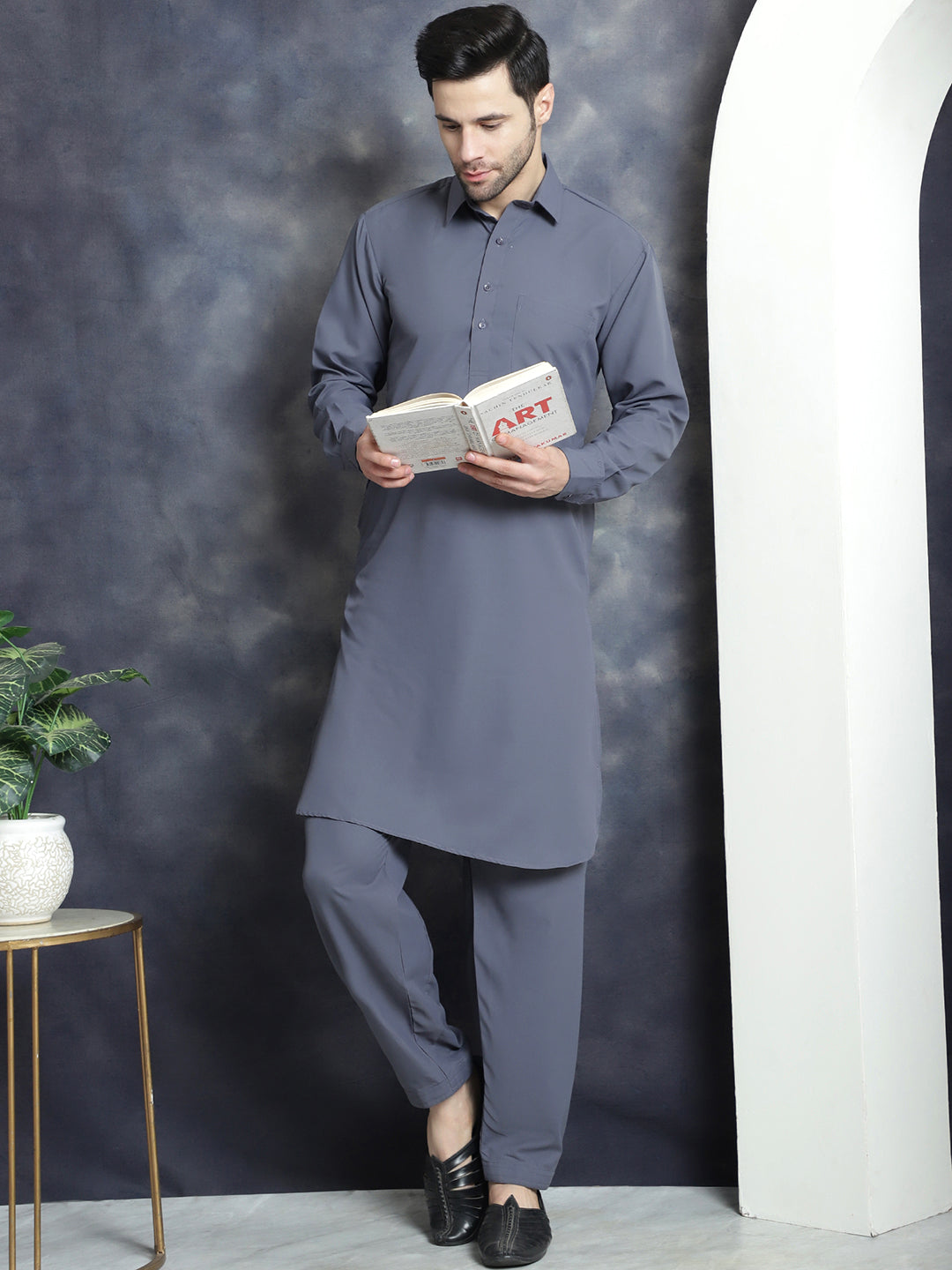 Men's Solid Pathani Kurta with Salwar - Taantav