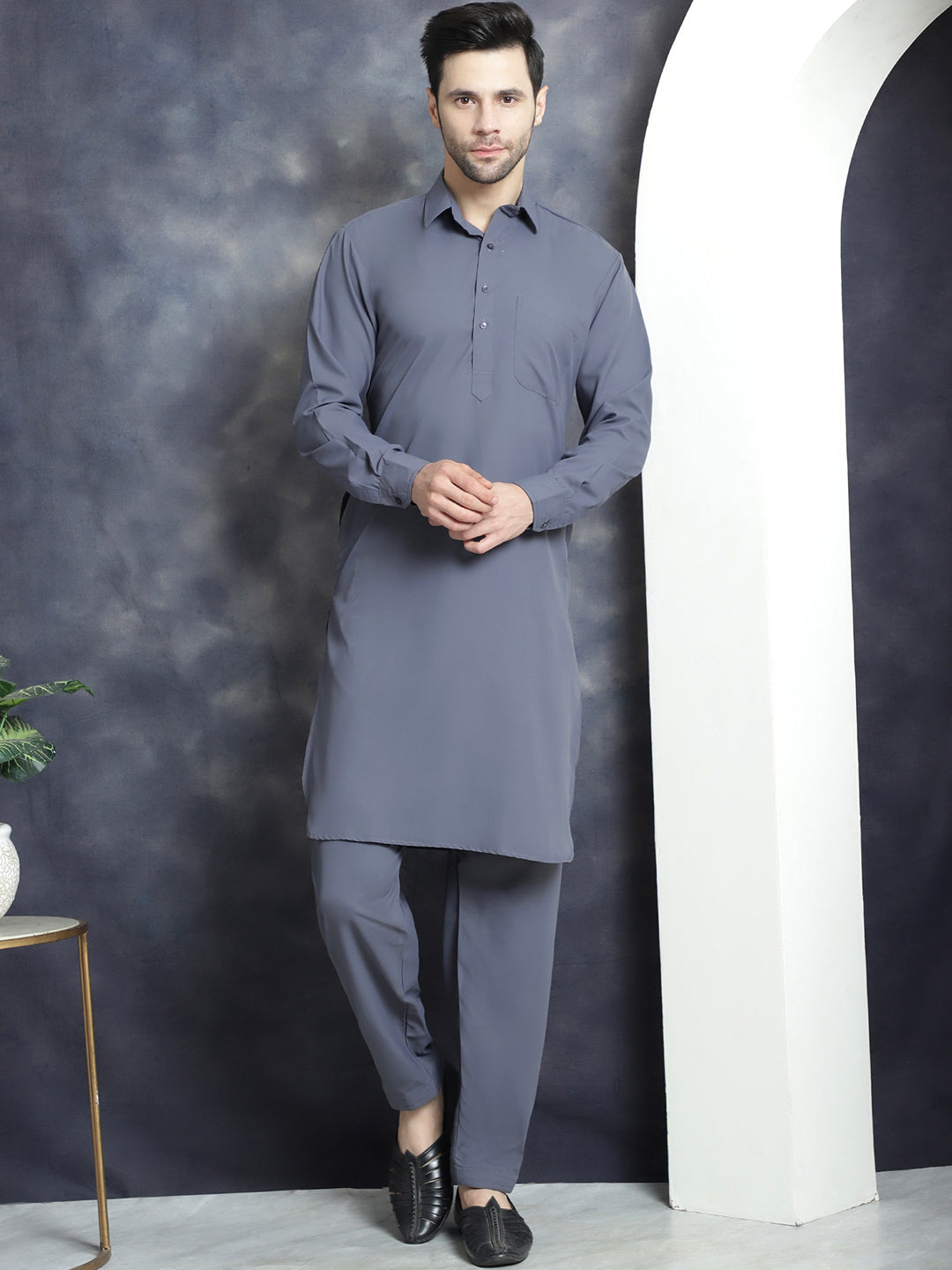 Men's Solid Pathani Kurta with Salwar - Taantav