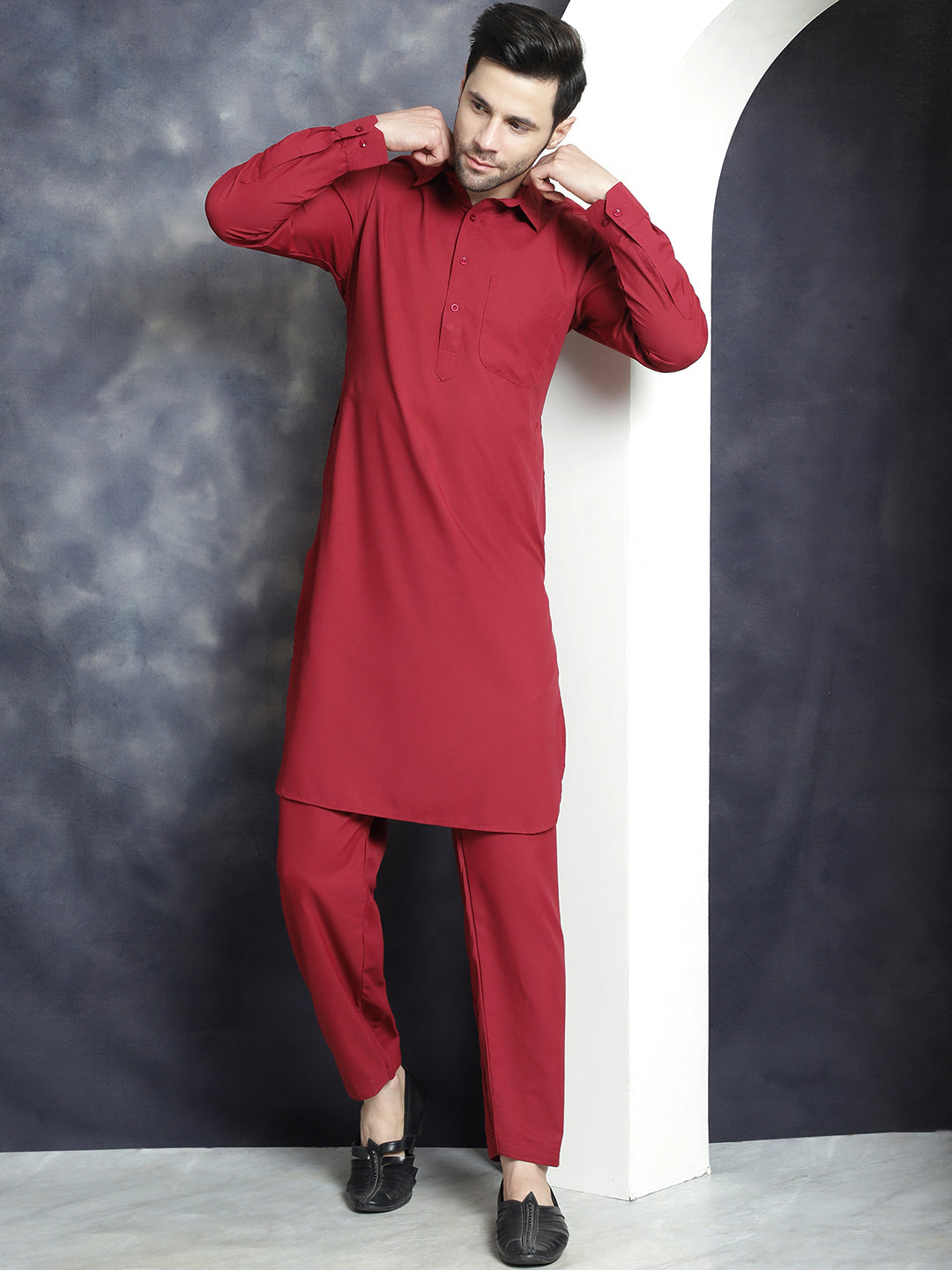 Men's Solid Pathani Kurta with Salwar - Taantav