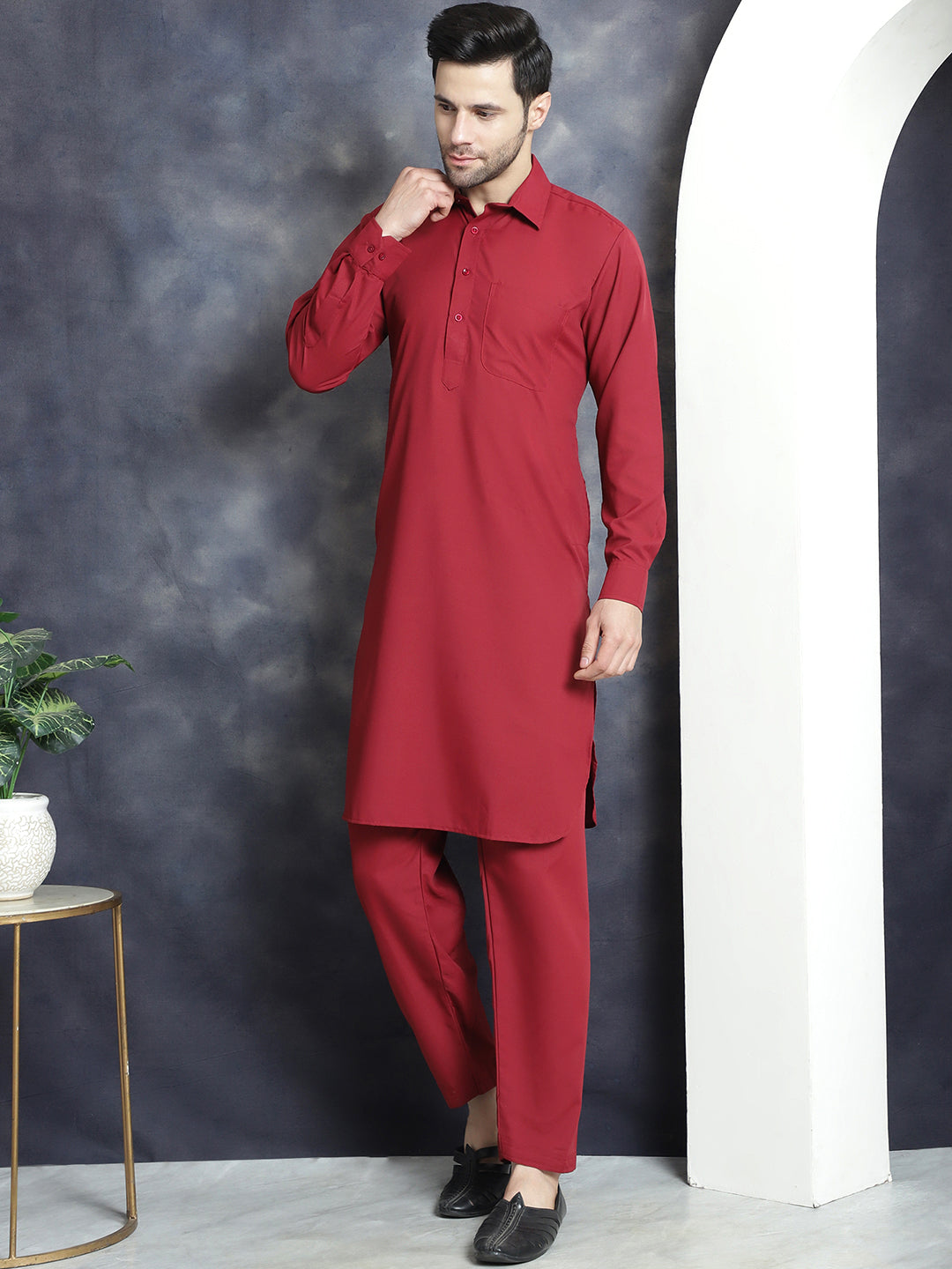 Men's Solid Pathani Kurta with Salwar - Taantav