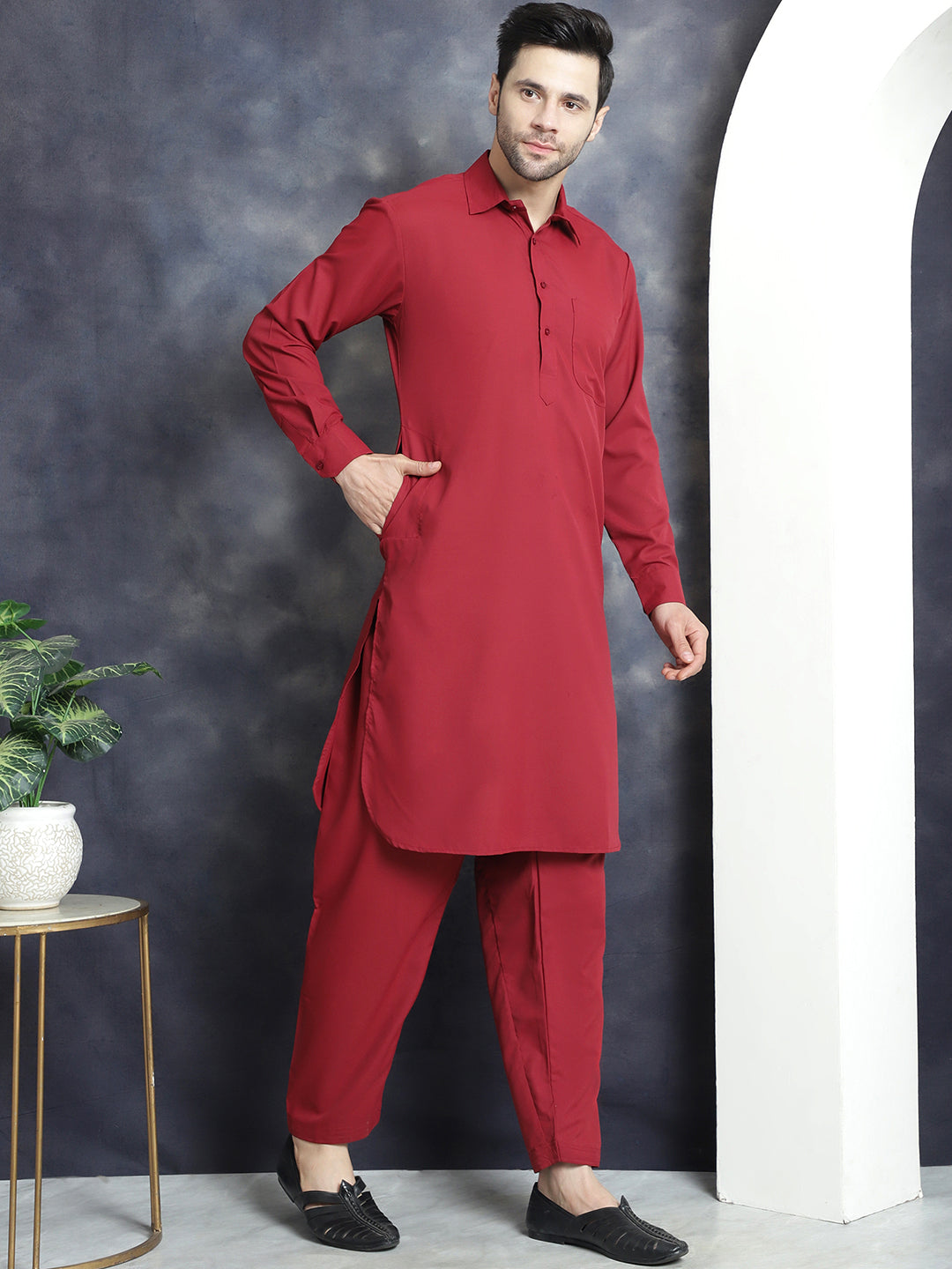 Men's Solid Pathani Kurta with Salwar - Taantav