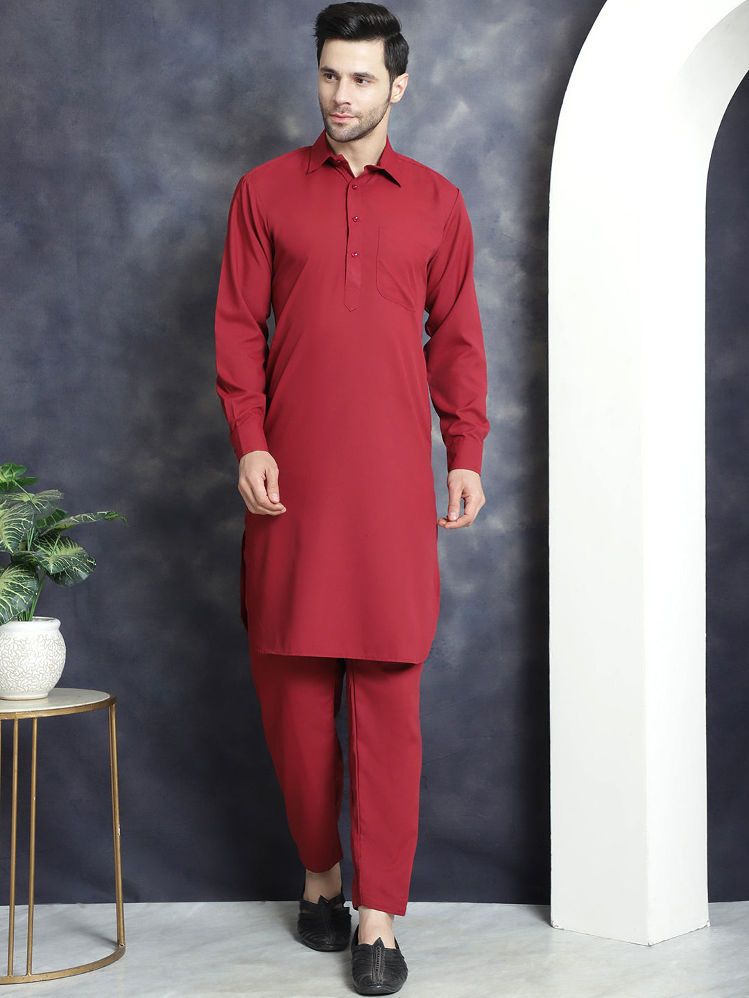 Men's Solid Pathani Kurta with Salwar - Taantav