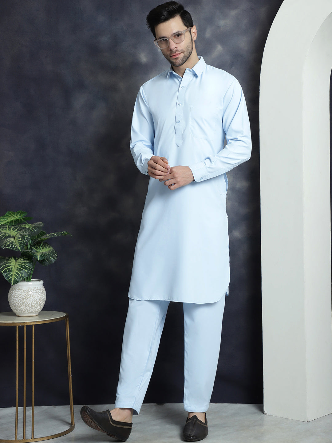 Men's Solid Pathani Kurta with Salwar - Taantav