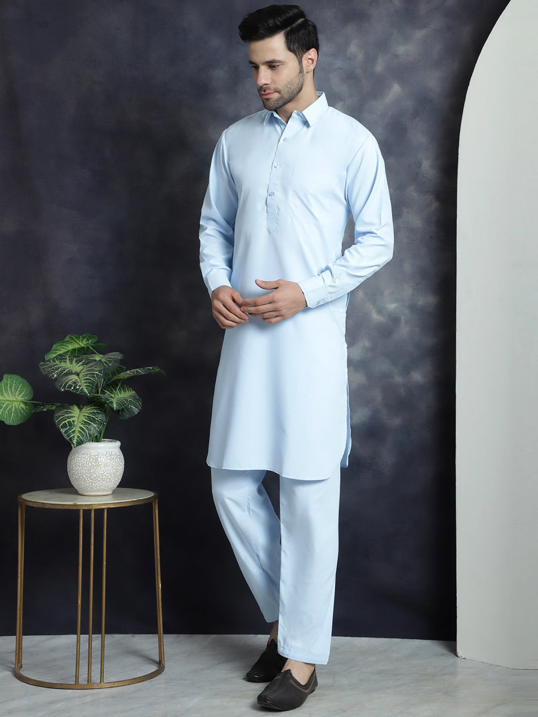 Men's Solid Pathani Kurta with Salwar - Taantav