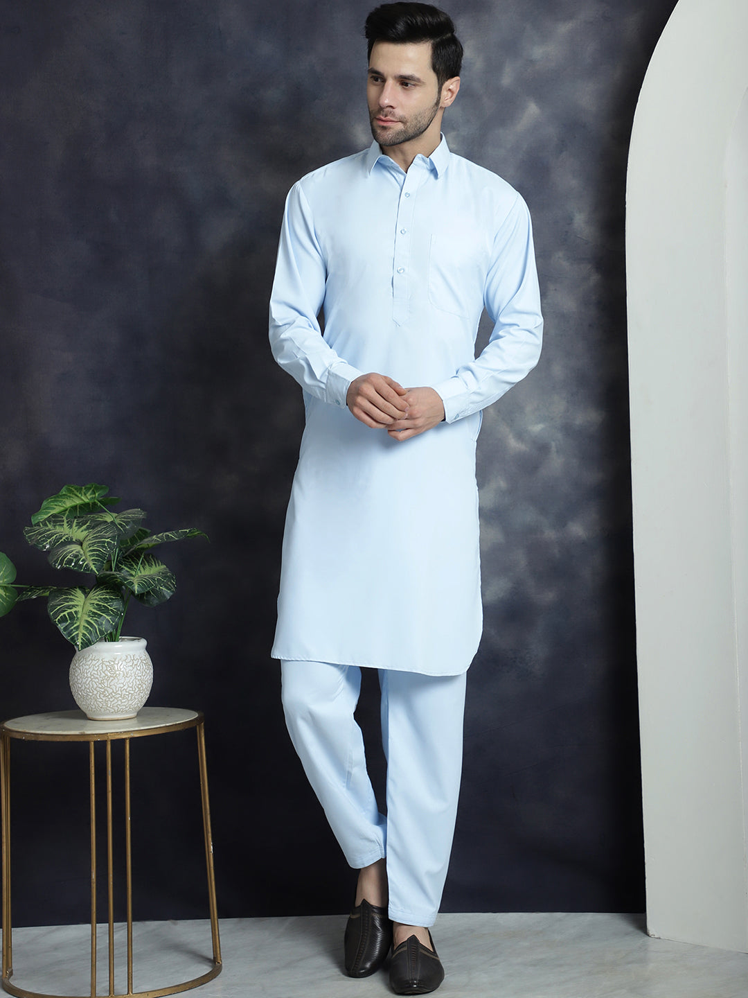 Men's Solid Pathani Kurta with Salwar - Taantav