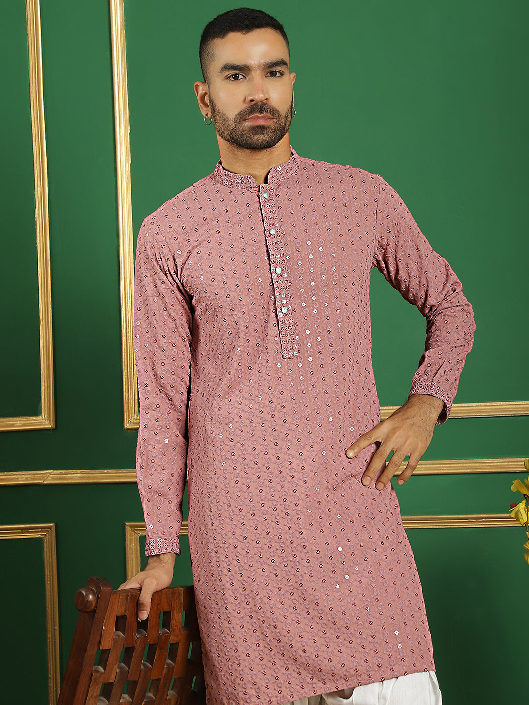 Men's Purple Embroidered and Sequence Kurta with Salwar - Taantav