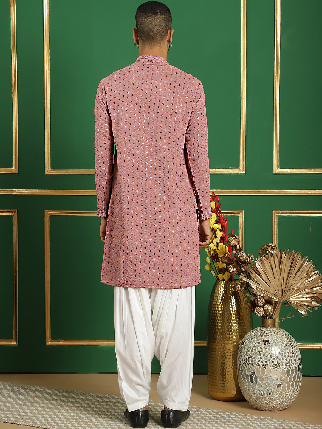 Men's Purple Embroidered and Sequence Kurta with Salwar - Taantav