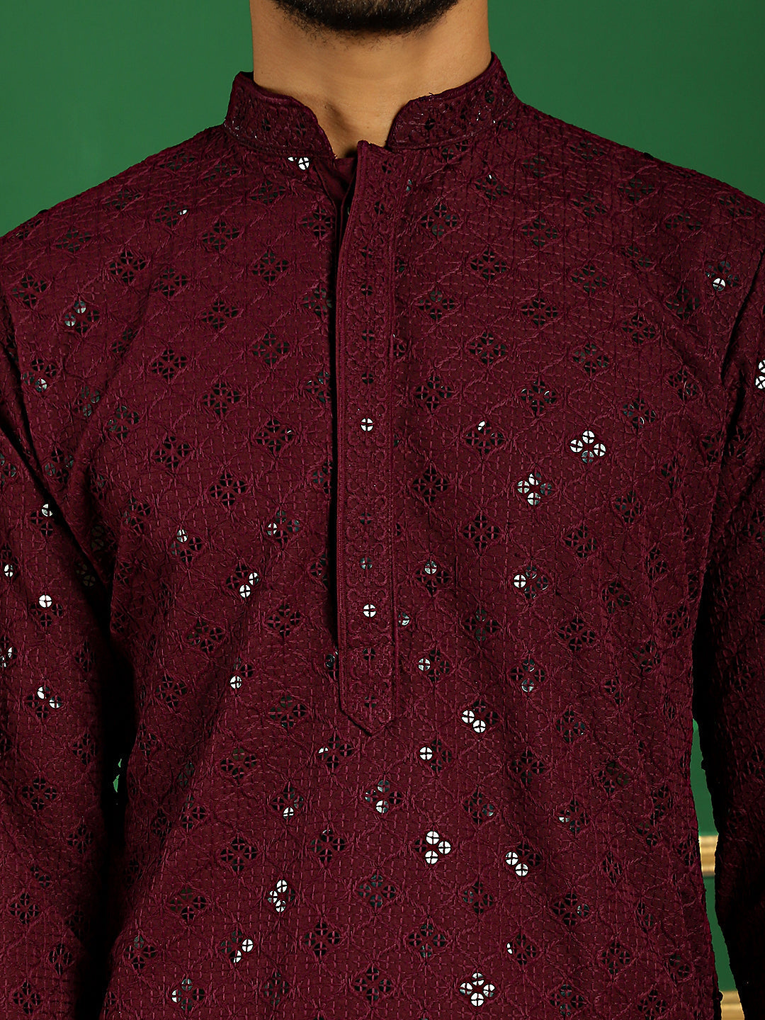 Men's Purple Embroidered and Sequence Kurta with Salwar - Taantav