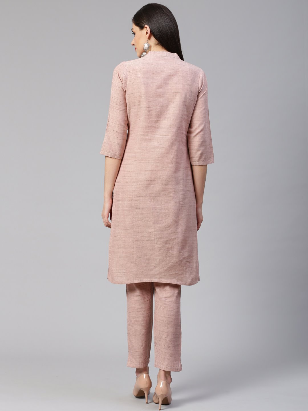 Women's Pink Woven Design Kurta with Trousers - Final Clearance Sale