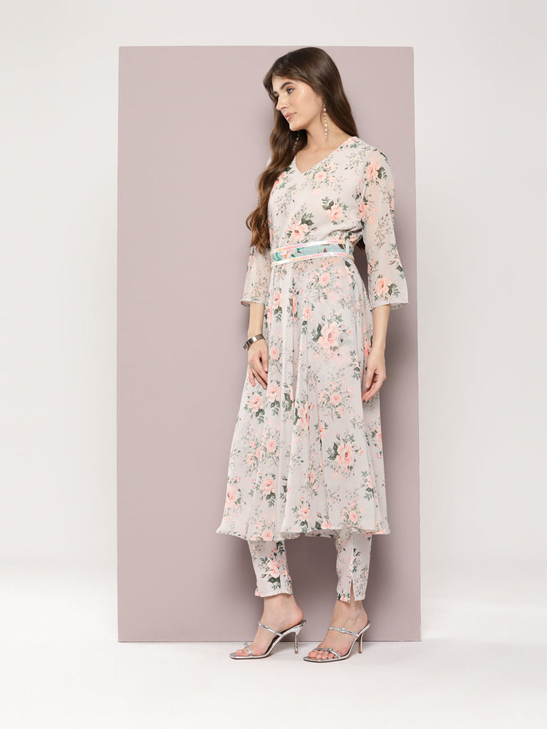 Women's Sequin Work Belt, Flared Kurta with trousers and dupatta