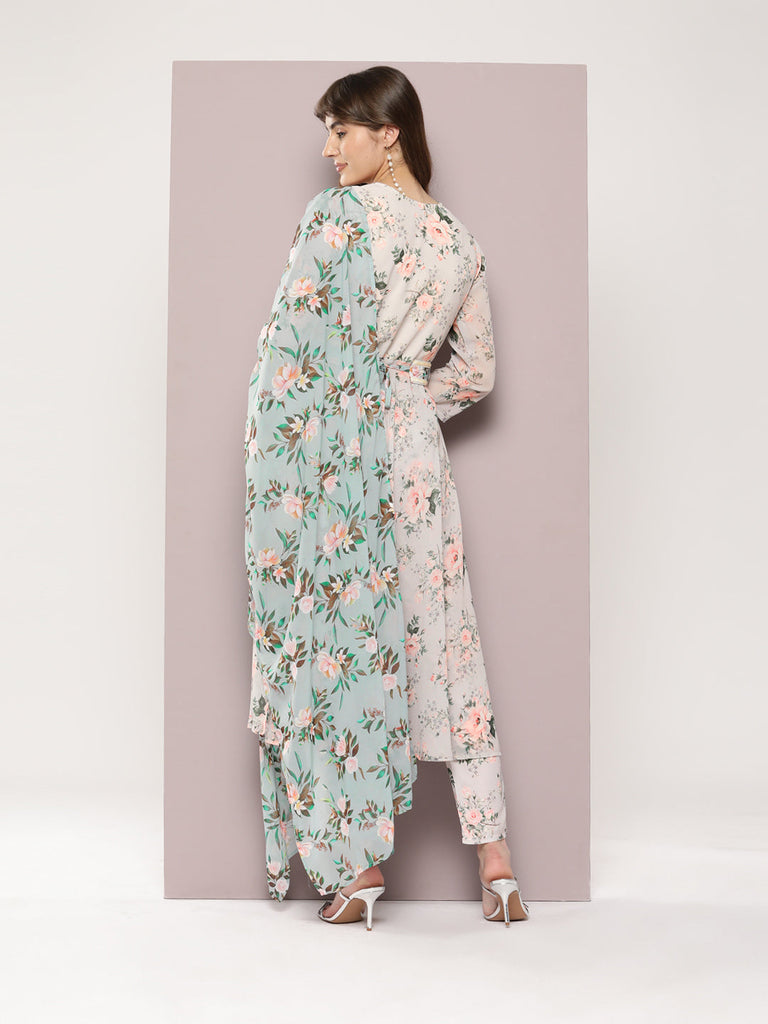 Women's Sequin Work Belt, Flared Kurta with trousers and dupatta