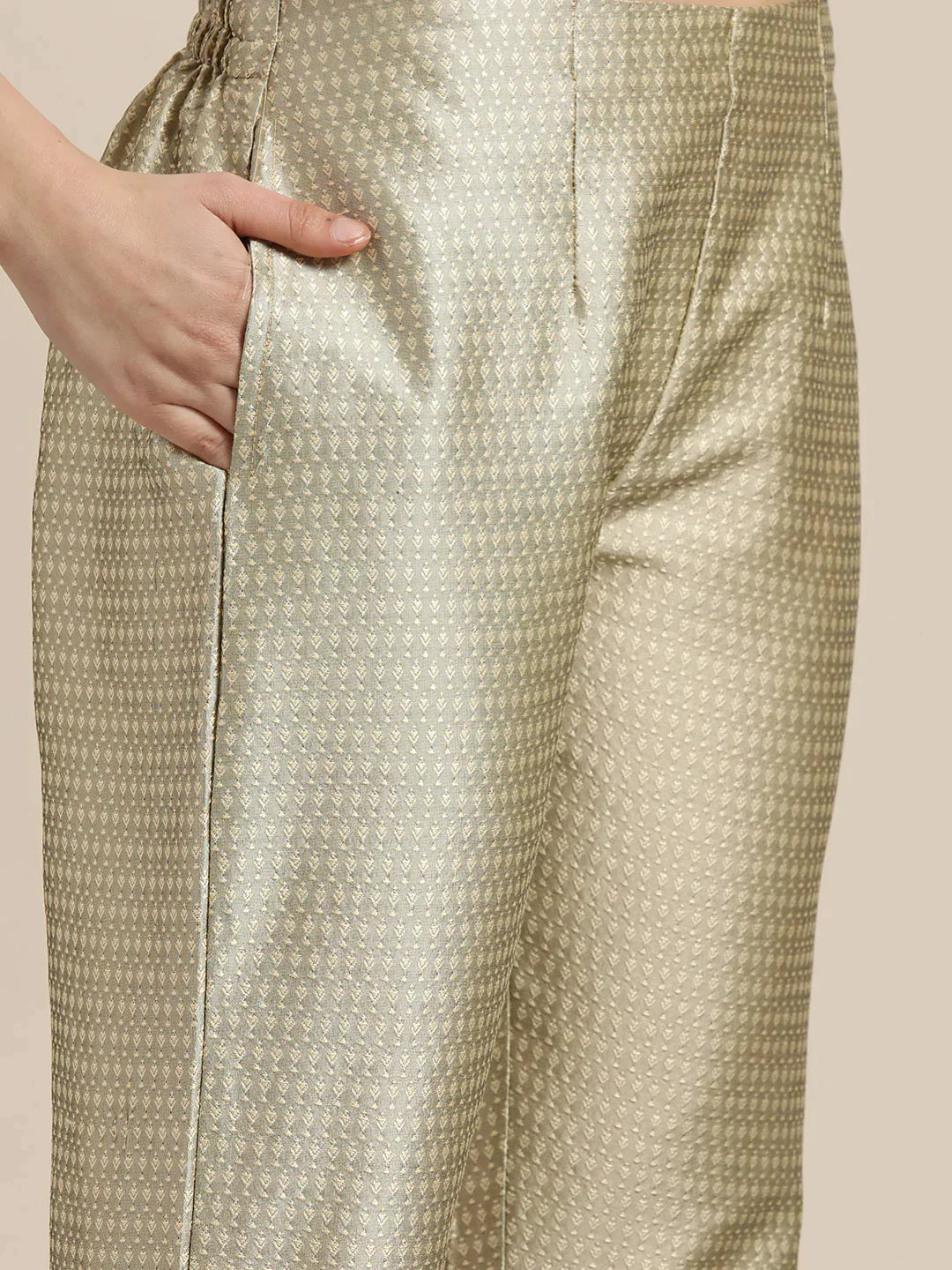 Women's Dupion Silk Jacquard Kurta with Trousers & Dupatta - Taantav