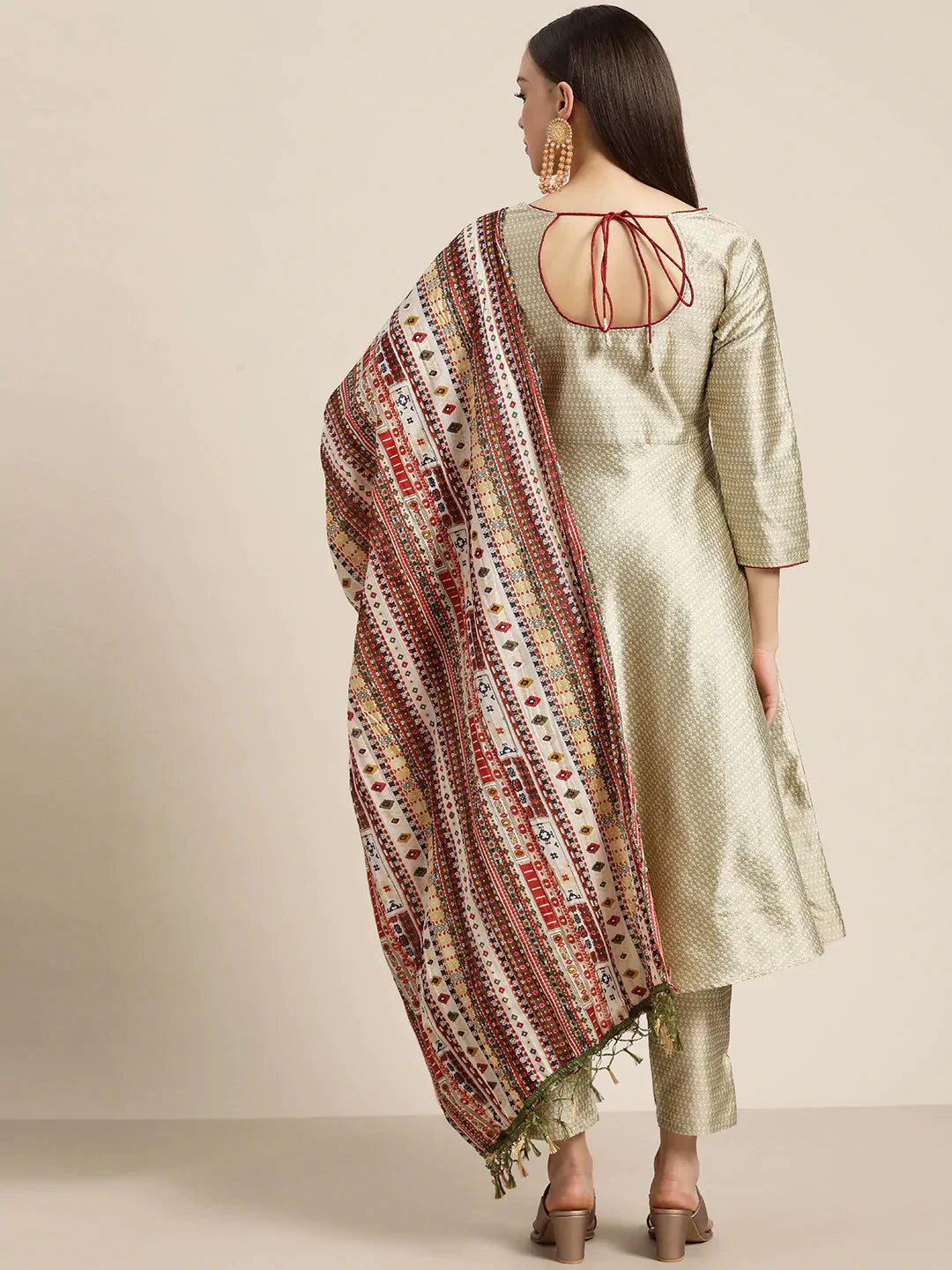 Women's Dupion Silk Jacquard Kurta with Trousers & Dupatta - Taantav