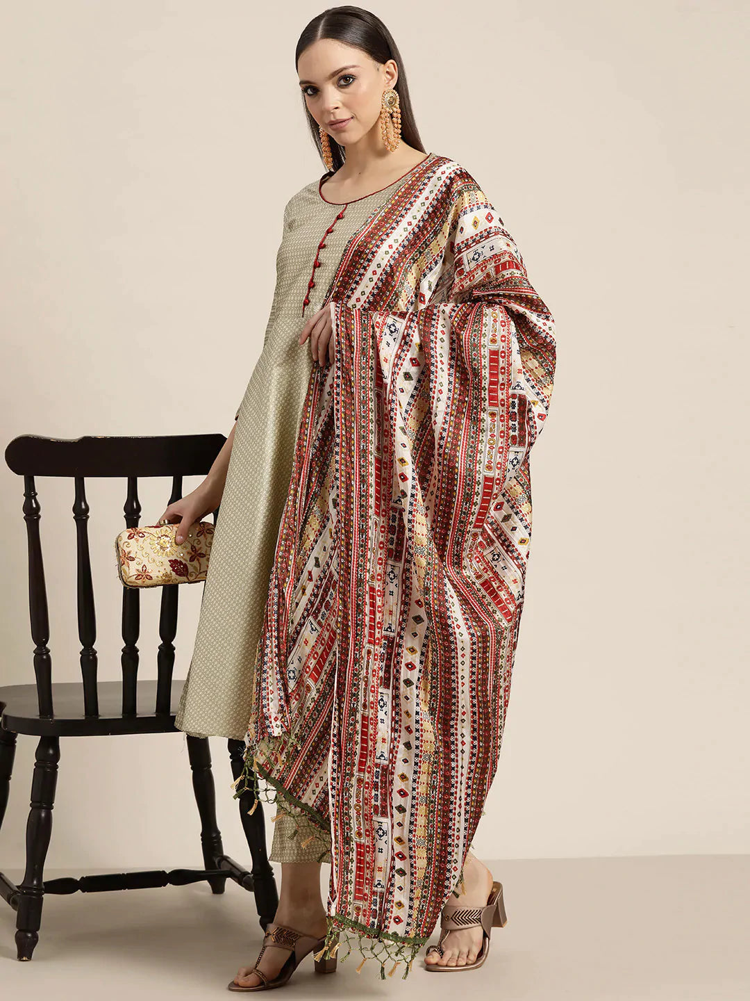 Women's Dupion Silk Jacquard Kurta with Trousers & Dupatta - Taantav