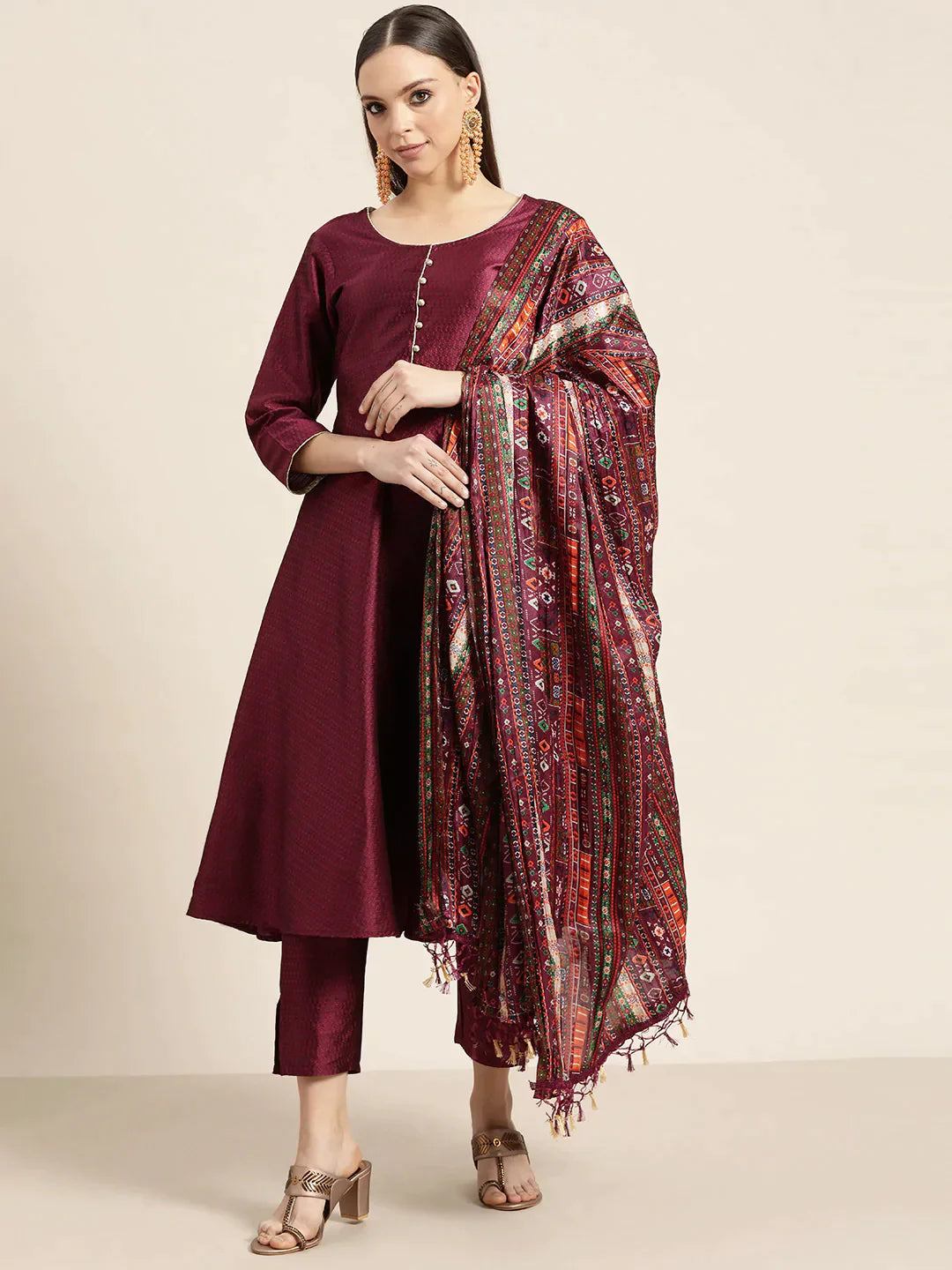 Women's Dupion Silk Jacquard Kurta with Trousers & Dupatta - Taantav