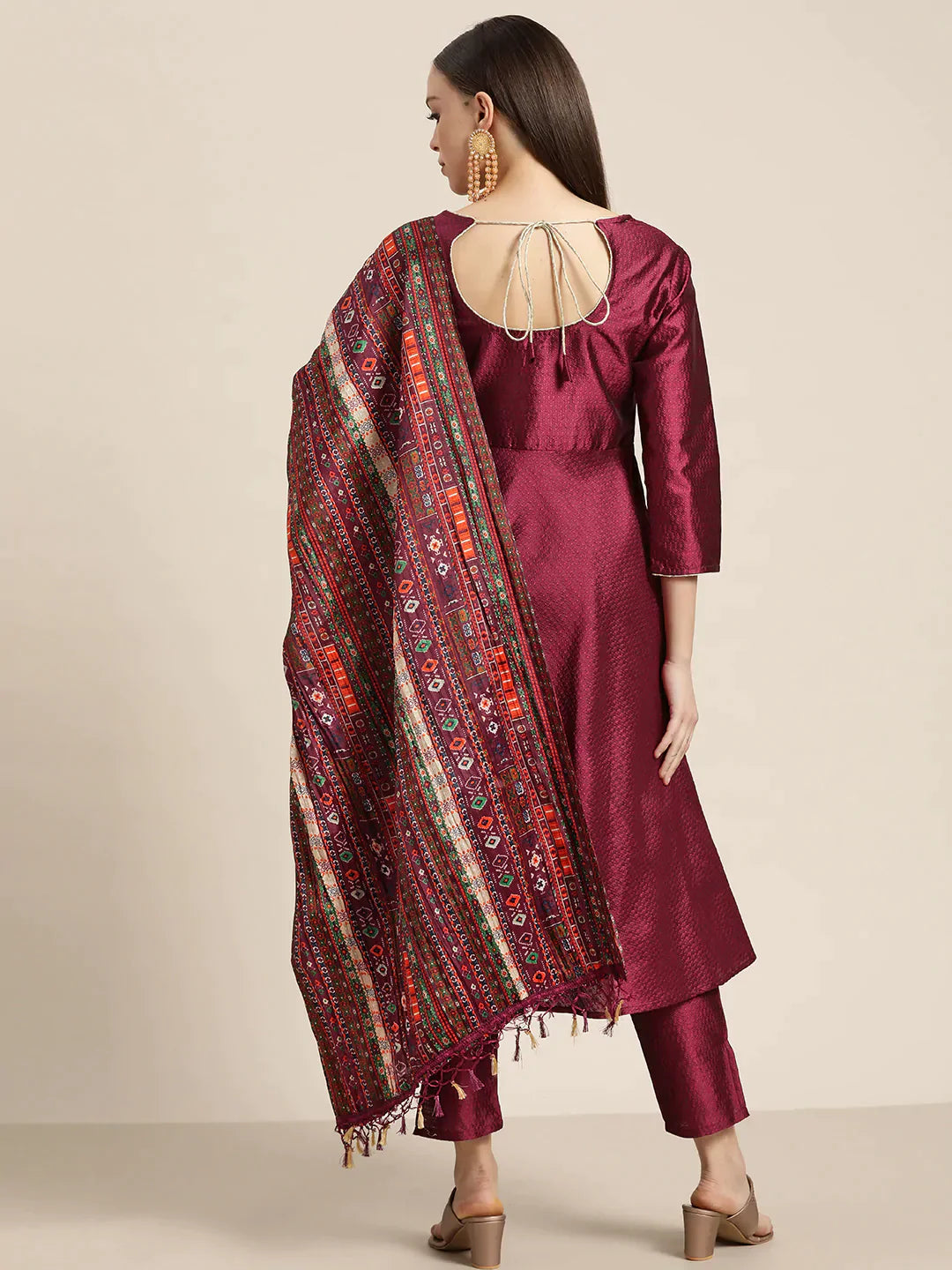 Women's Dupion Silk Jacquard Kurta with Trousers & Dupatta - Taantav