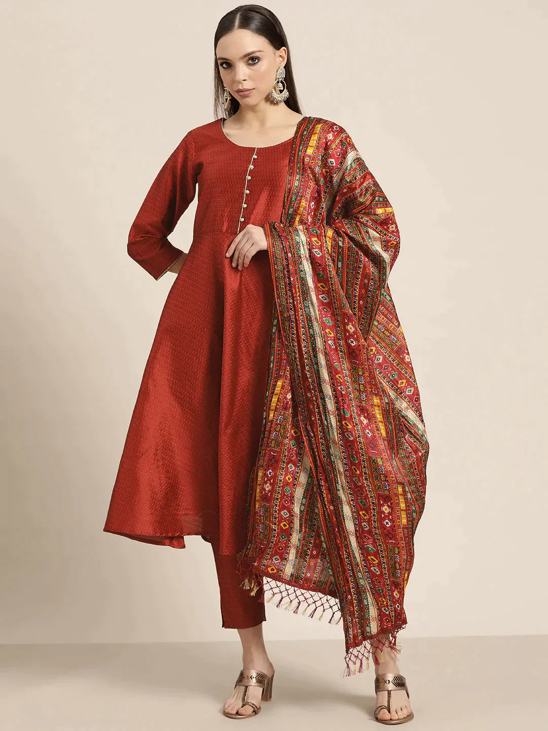 Women's Dupion Silk Jacquard Kurta with Trousers & Dupatta - Taantav