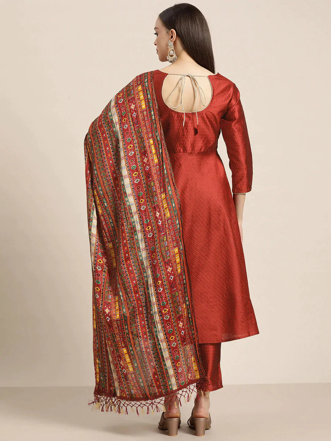 Women's Dupion Silk Jacquard Kurta with Trousers & Dupatta - Taantav