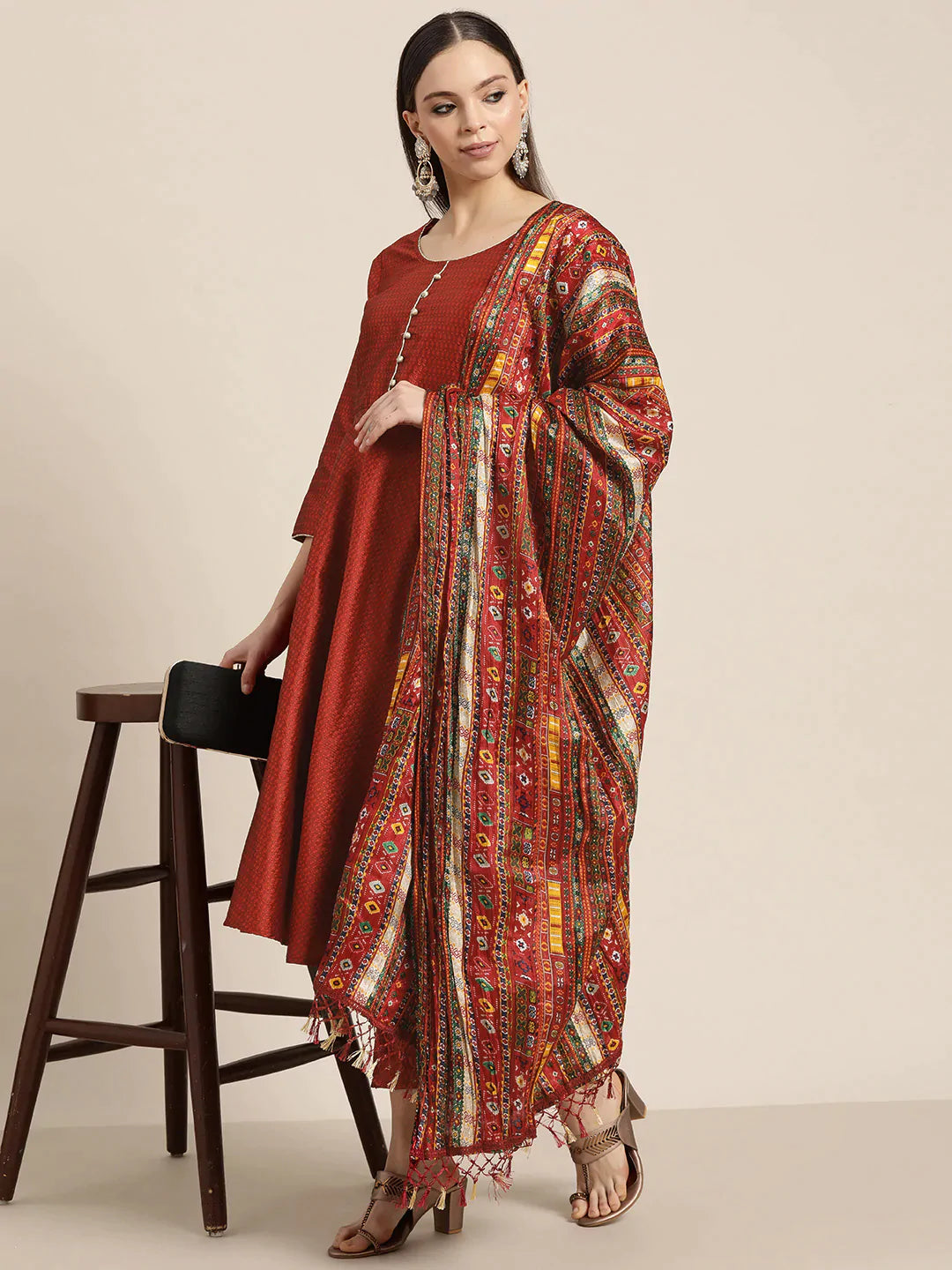 Women's Dupion Silk Jacquard Kurta with Trousers & Dupatta - Taantav