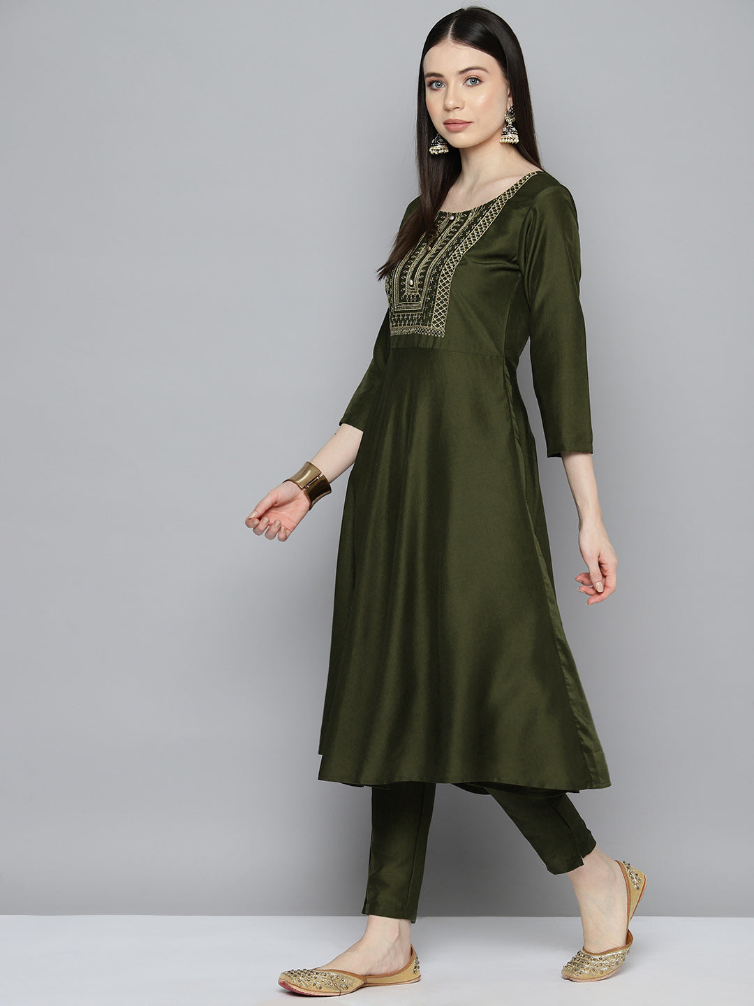 Women's Sequin, Zari embroidered flared kurta with pants and dupatta - Taantav