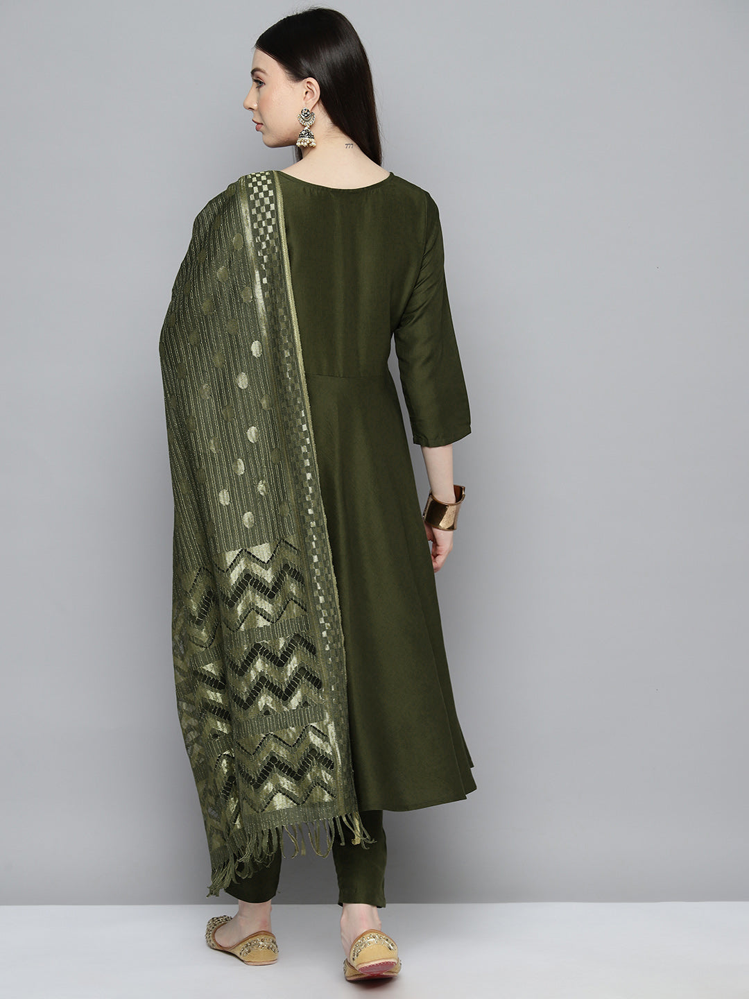 Women's Sequin, Zari embroidered flared kurta with pants and dupatta - Taantav