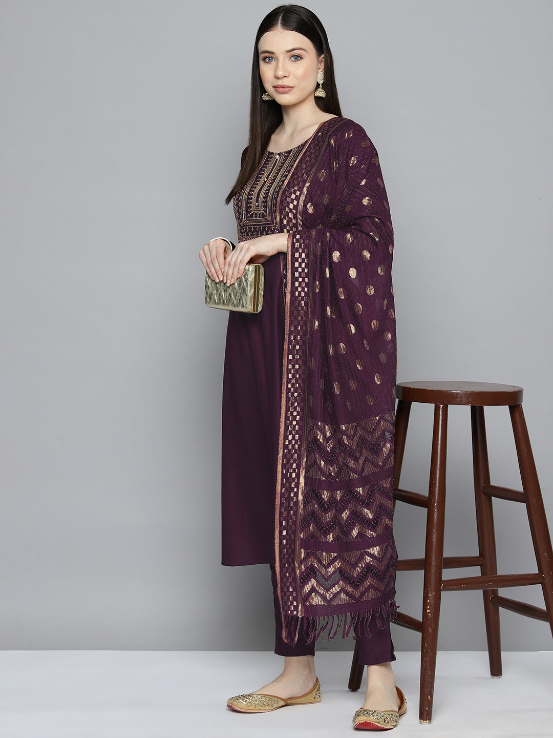 Women's Sequin, Zari embroidered flared kurta with pants and dupatta - Taantav