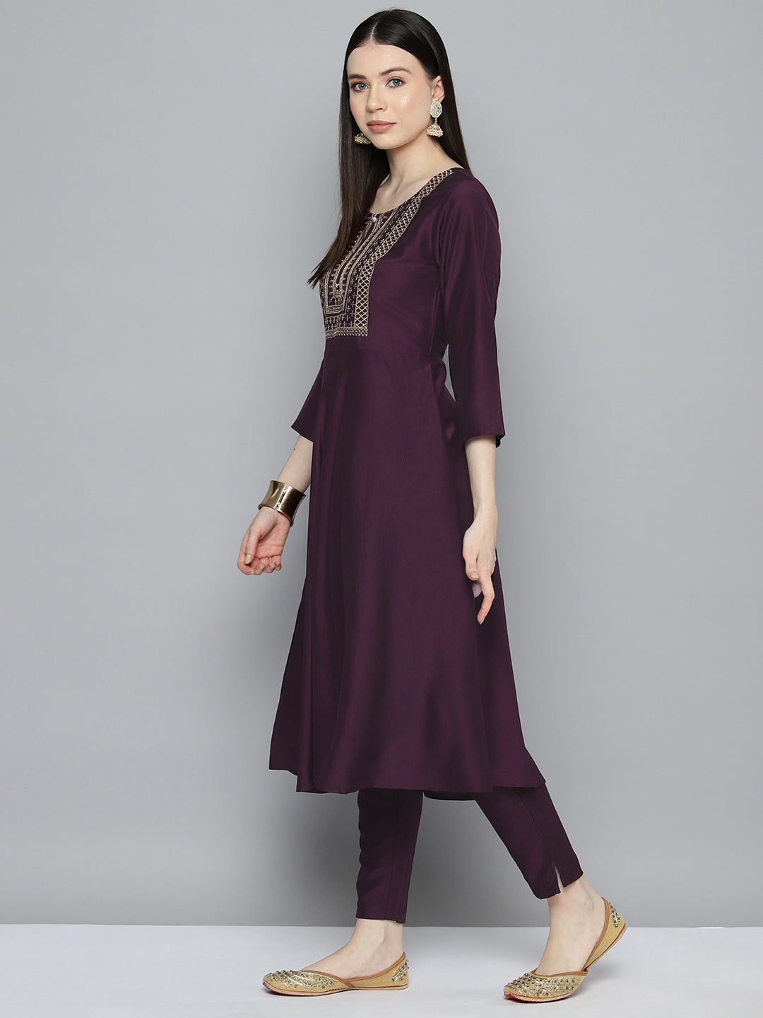 Women's Sequin, Zari embroidered flared kurta with pants and dupatta - Taantav