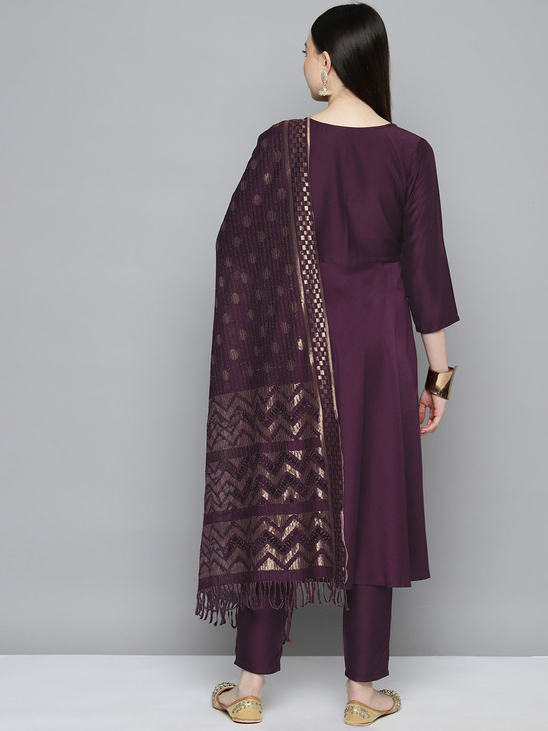 Women's Sequin, Zari embroidered flared kurta with pants and dupatta - Taantav