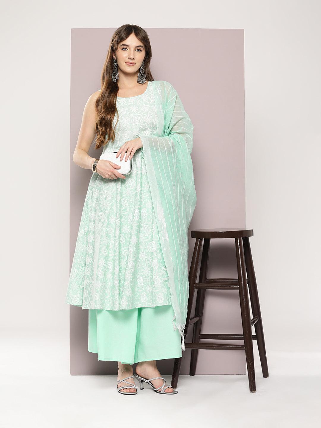 Women's Printed flared kurta palazzos dupatta set - Taantav