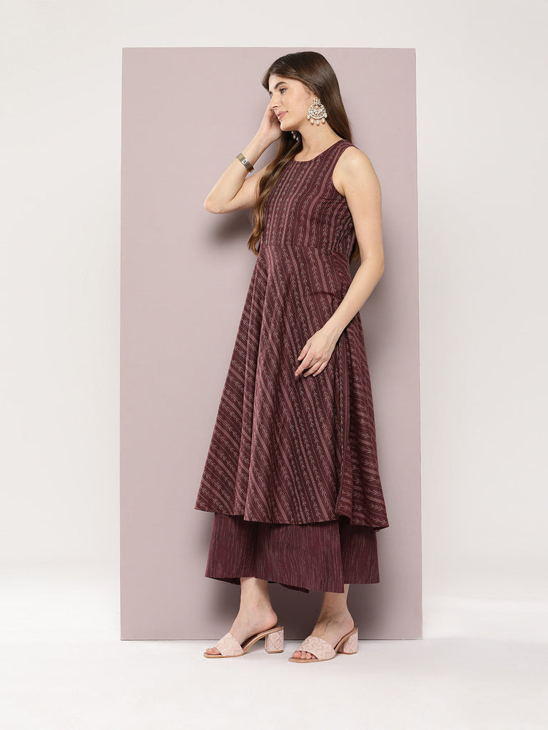 Women's Jacquard flared kurta palazzos dupatta set