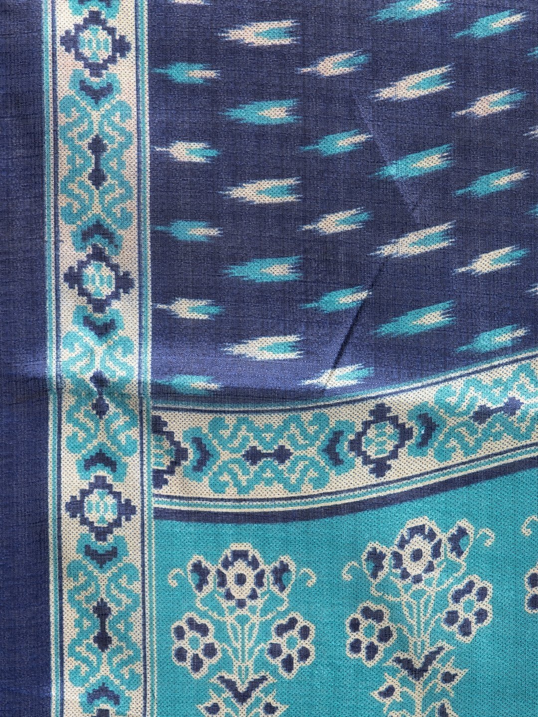 Women's Blue & Green Self Striped Kurta with Trousers & Printed Art Silk Dupatta