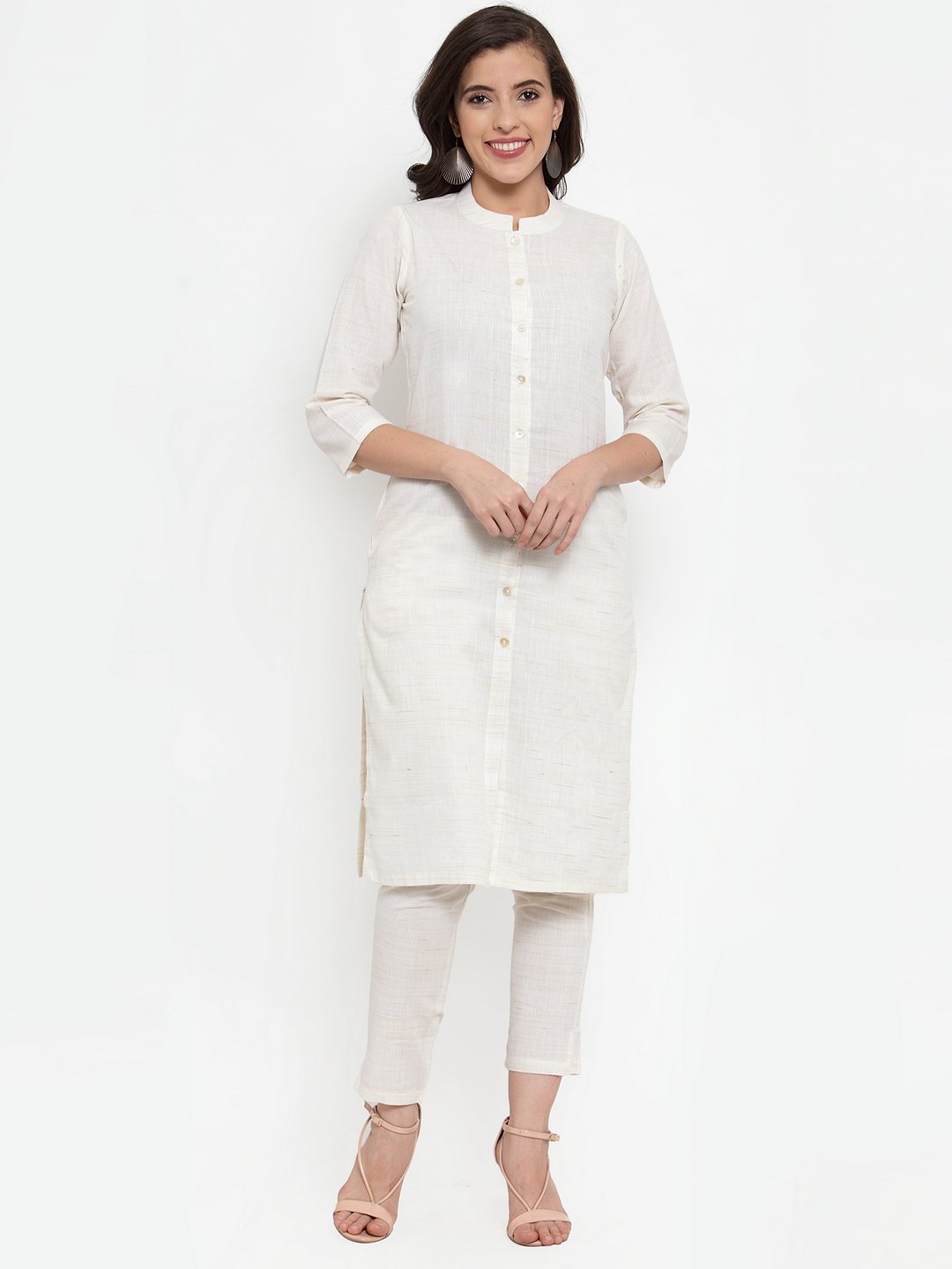 Women's Off White Solid Kurta with Trousers & Dupatta - Final Clearance Sale