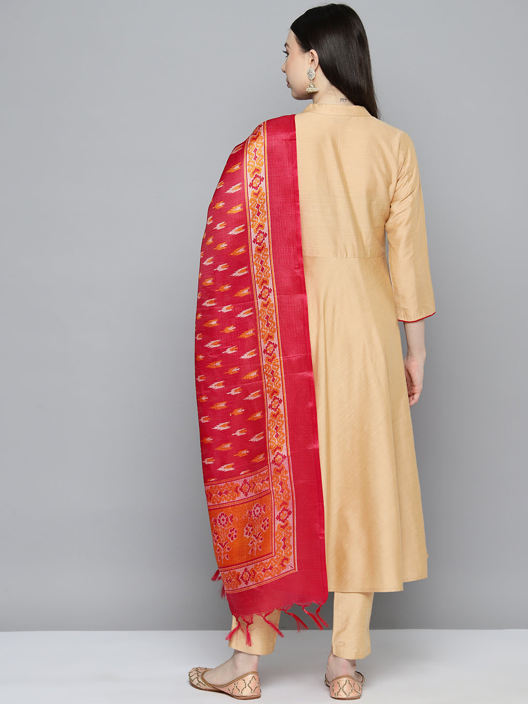 Women's Embroidered Cotton Silk Flared kurta, pant with dupatta set - Taantav