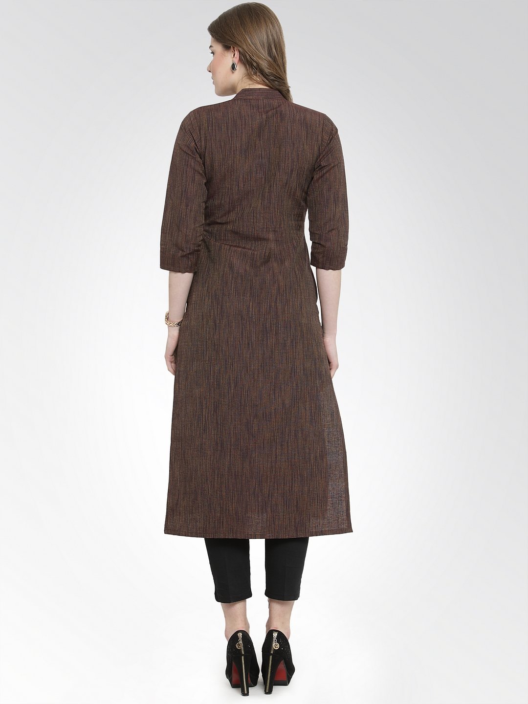 Women's Brown self design straight Kurta with Trousers - Final Clearance Sale