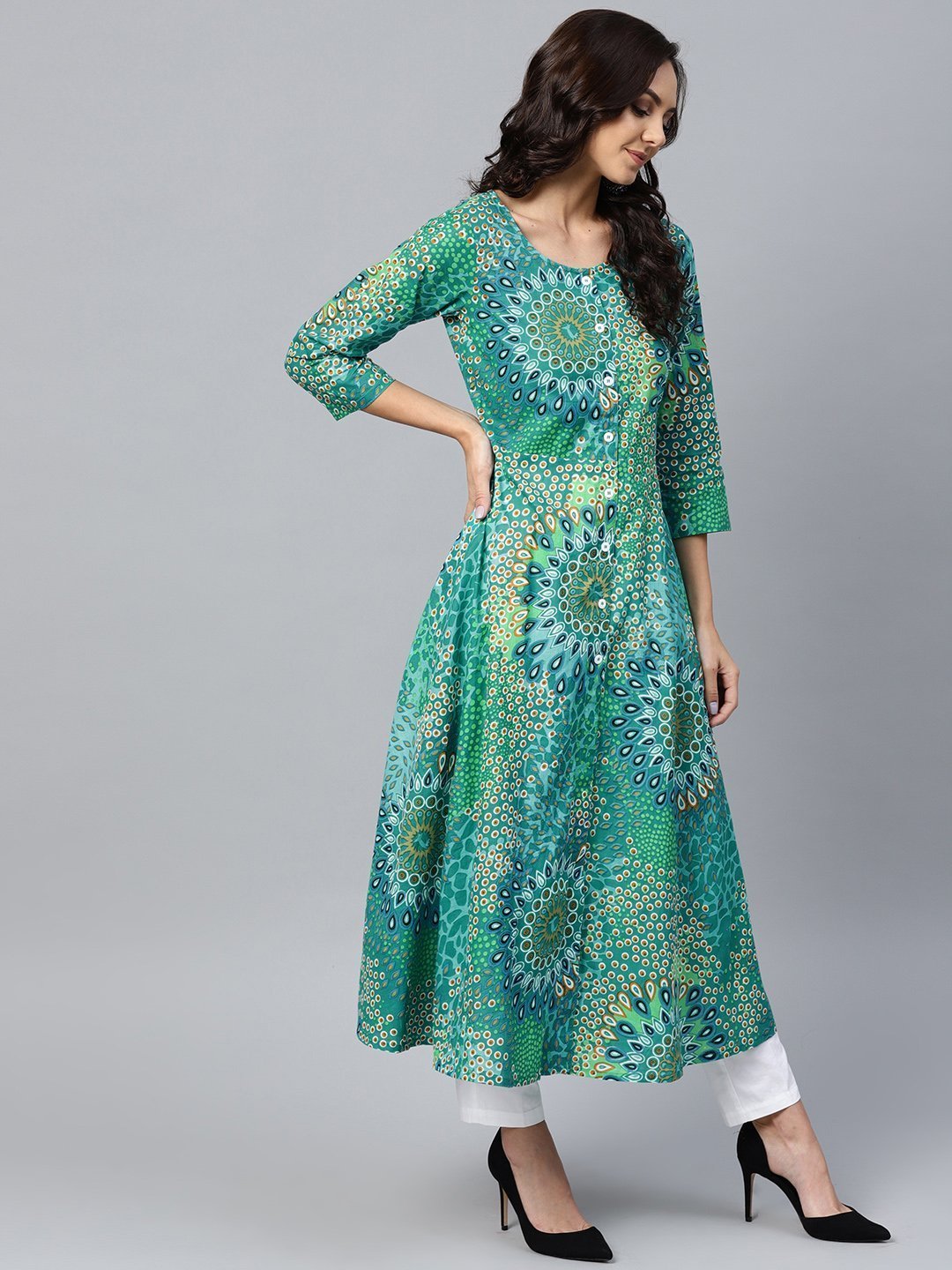 Women's Green printed kurta (Set of 1)