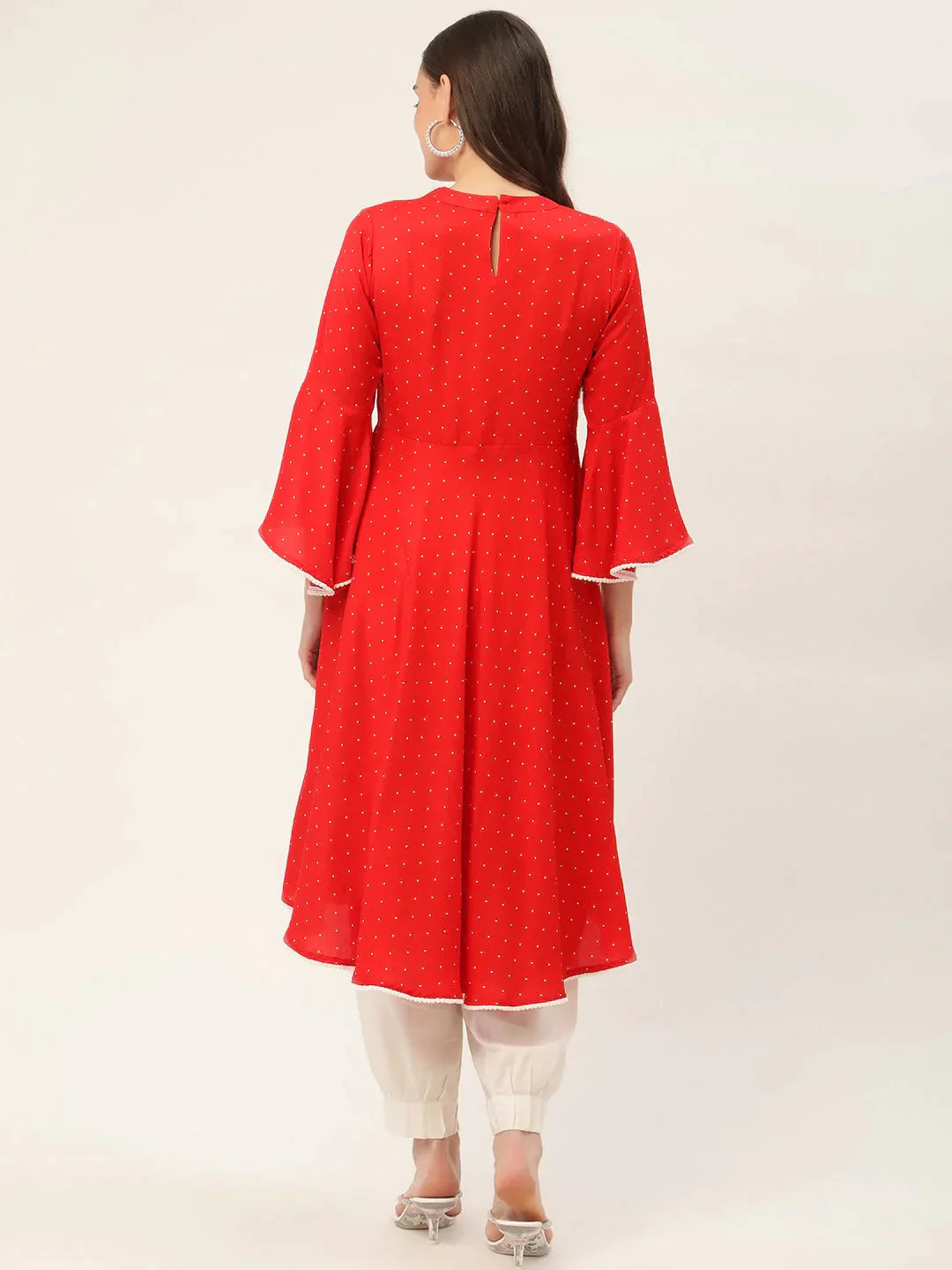 Women's flared sleeves, pom-pom lace flared kurta - Taantav