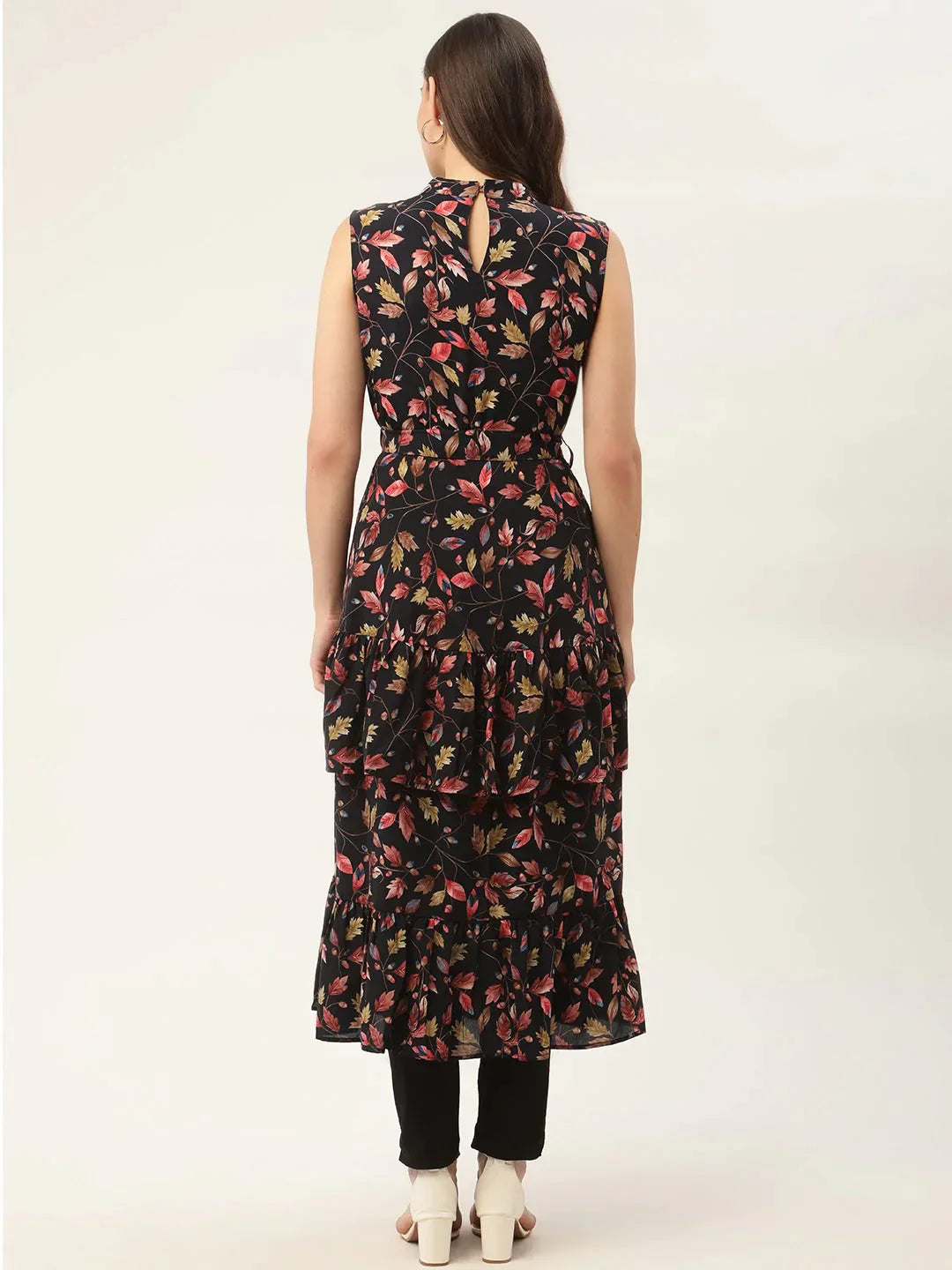 Women's Navy Blue Flared Printed kurta - Taantav