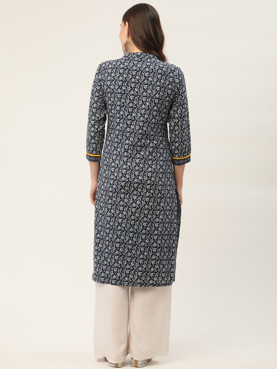 Women's Indigo Blue Printed Straight Pure Cotton Kurta ( JOK 1419 Indigo )