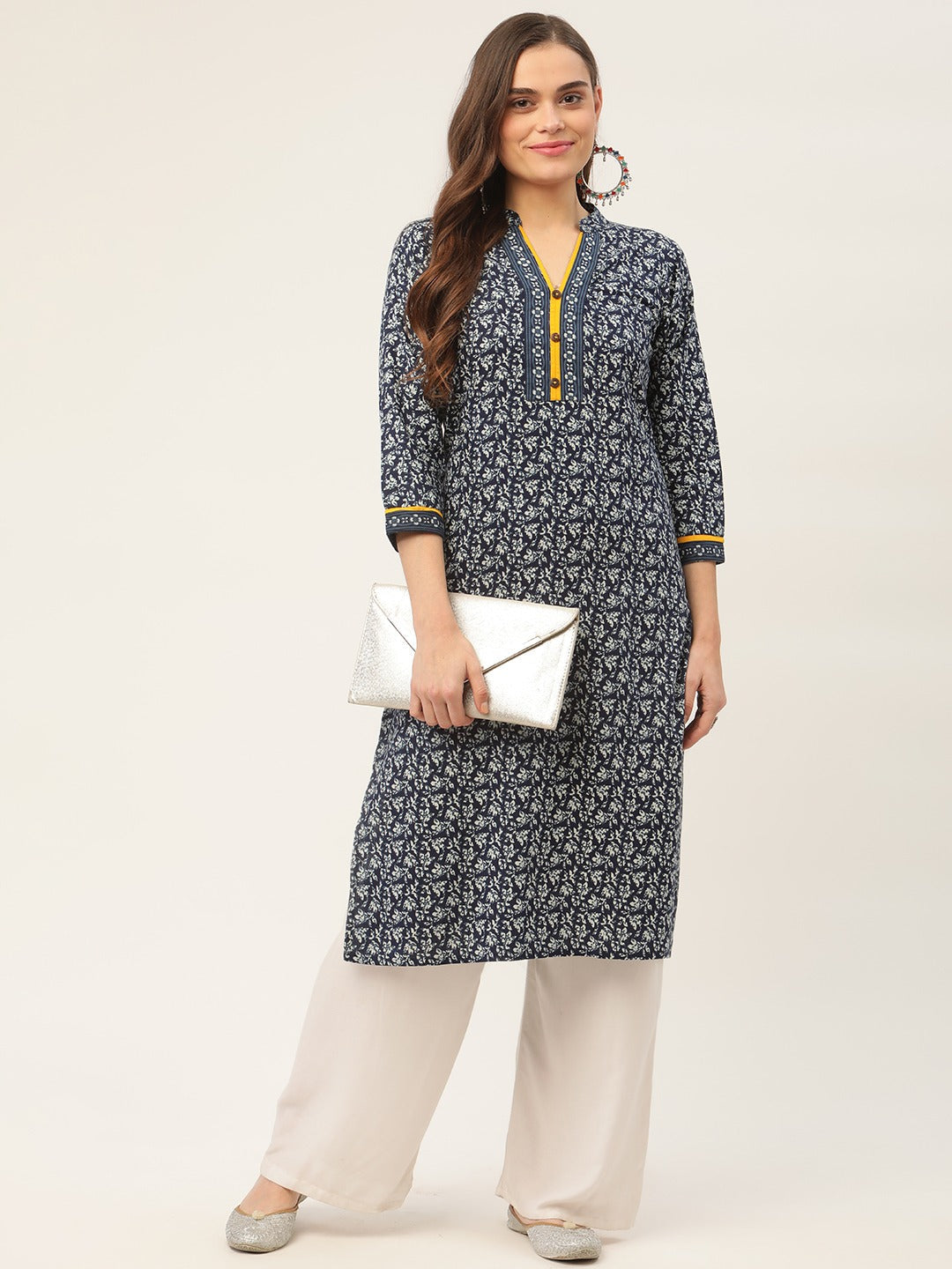 Women's Indigo Blue Printed Straight Pure Cotton Kurta ( JOK 1419 Indigo )