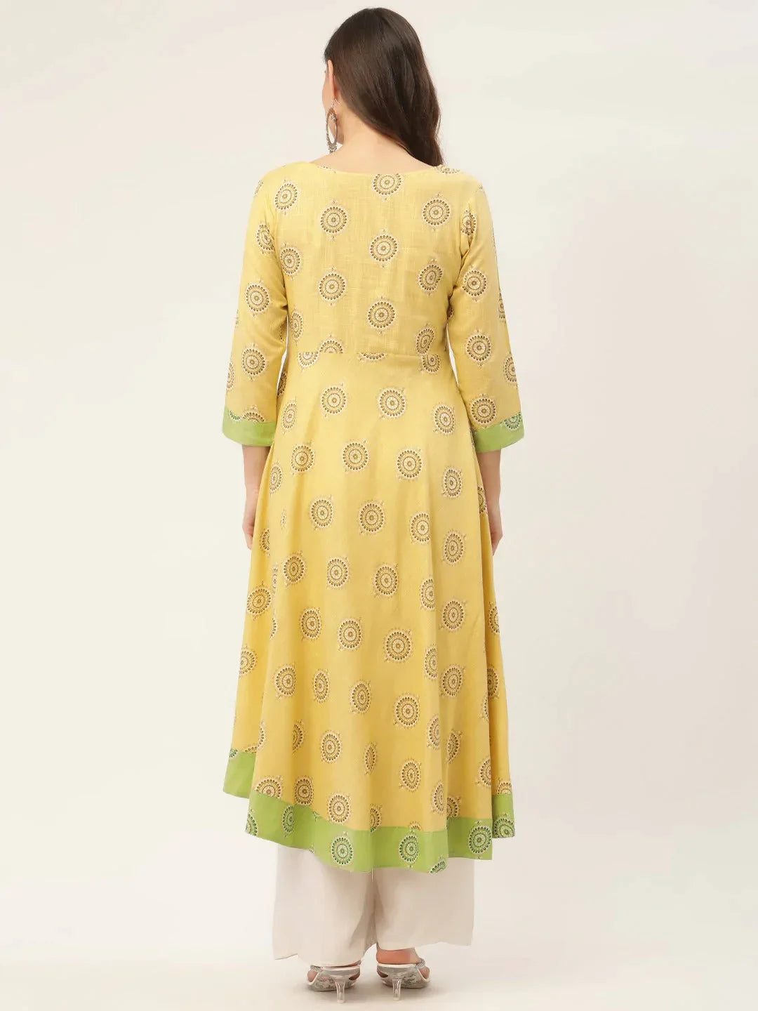 Women's Pista Green Cotton Blend Flared Printed kurta - Taantav