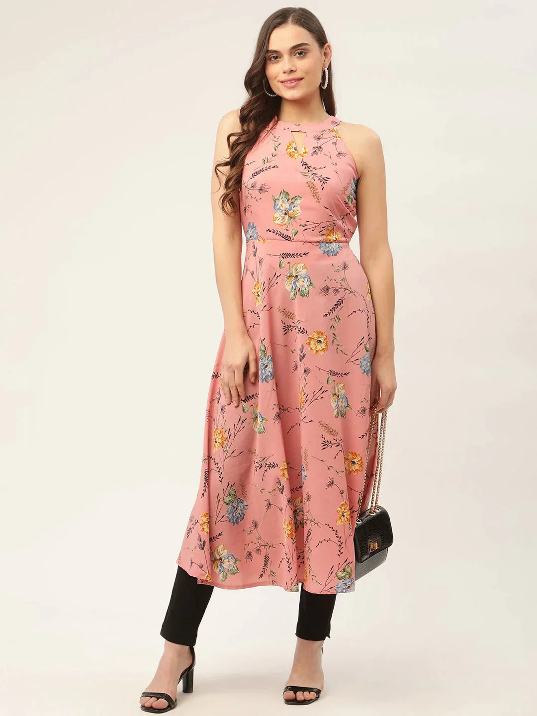 Women's Pink Floral Printed Anarkali Kurta - Taantav