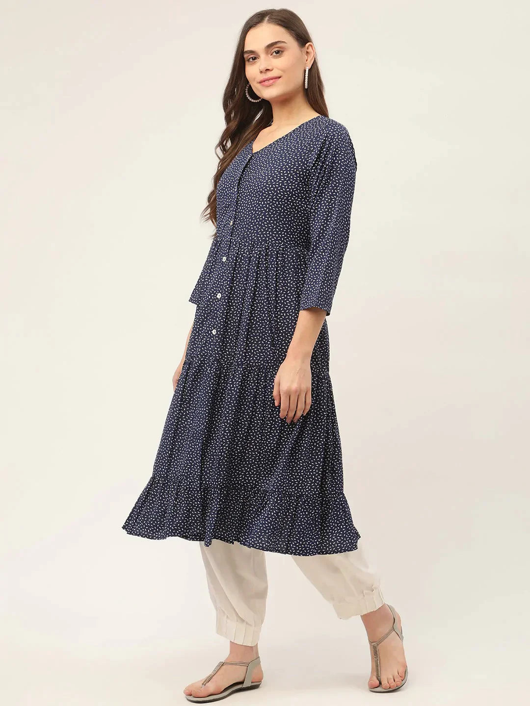 Women's Royal Blue Printed Kurtas - Taantav