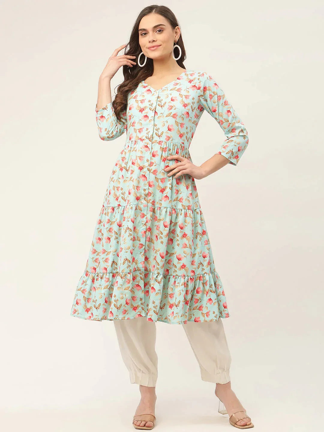 Women's Sky Blue Floral Printed Kurtas - Taantav