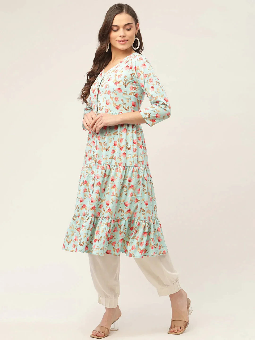 Women's Sky Blue Floral Printed Kurtas - Taantav