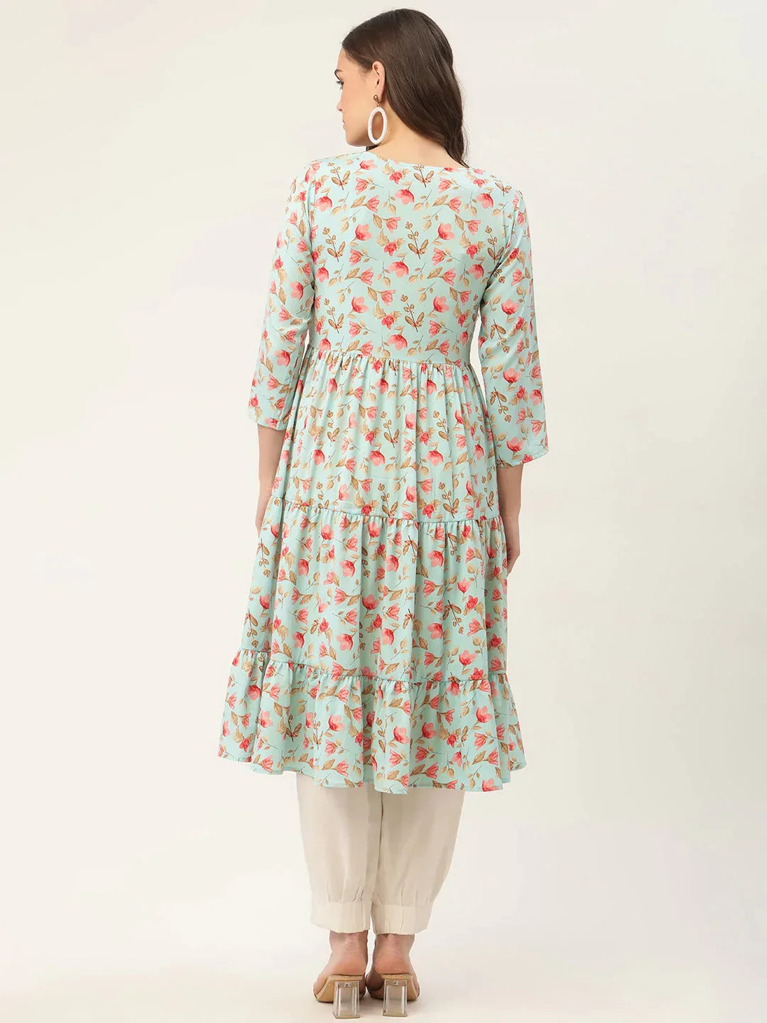 Women's Sky Blue Floral Printed Kurtas - Taantav