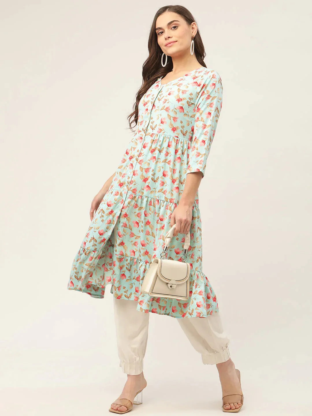 Women's Sky Blue Floral Printed Kurtas - Taantav