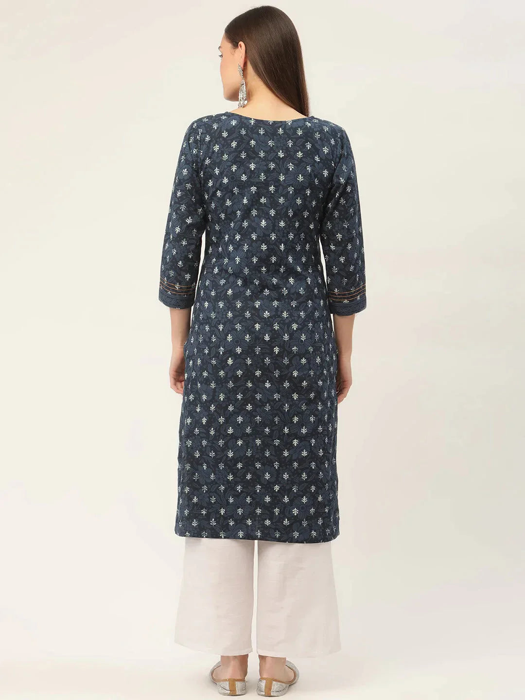 Women's Indigo Blue Pure Cotton Floral Printed Kurtas - Taantav