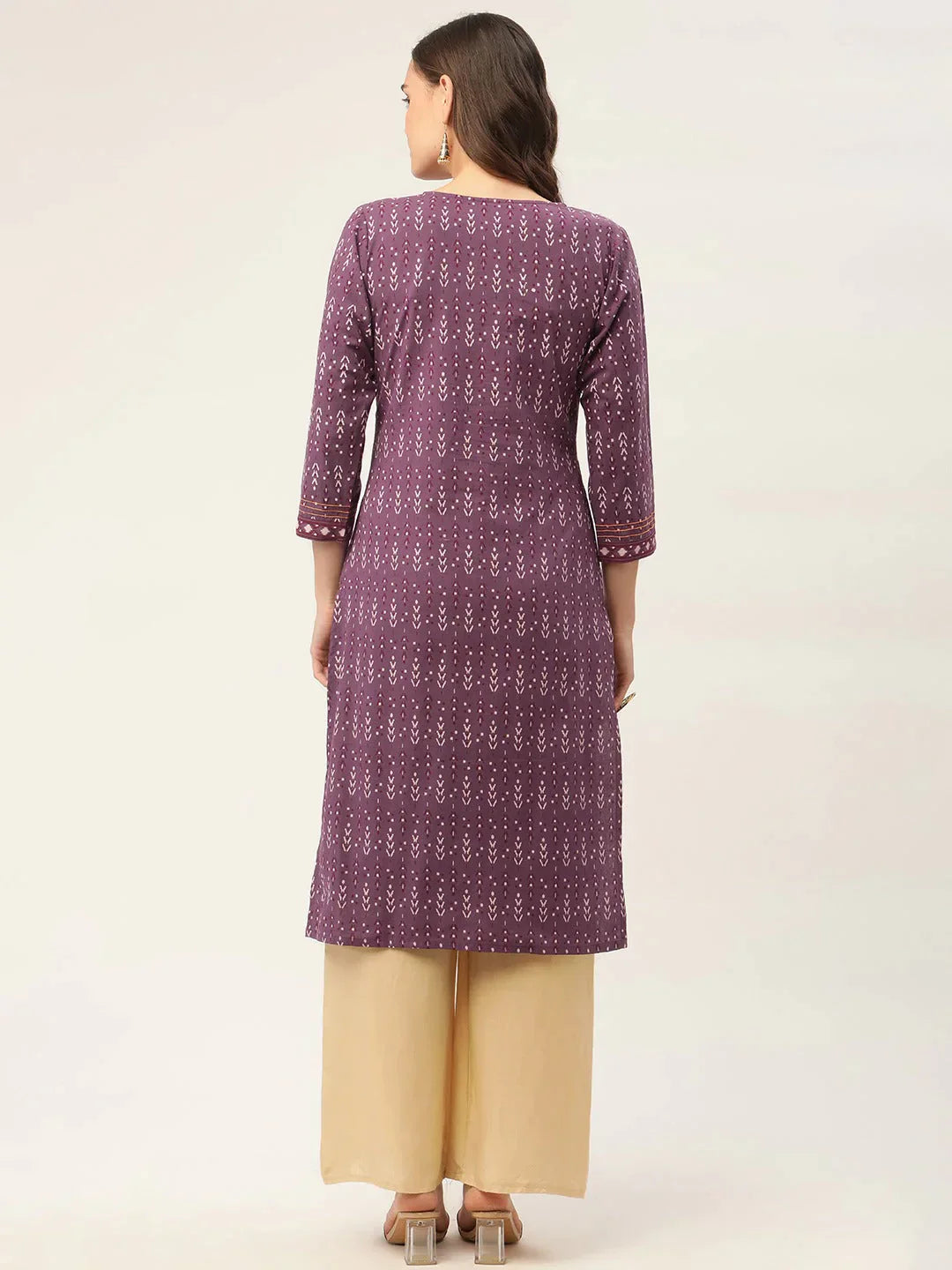 Women's Purple Pure Cotton Ikat Printed Kurtas - Taantav